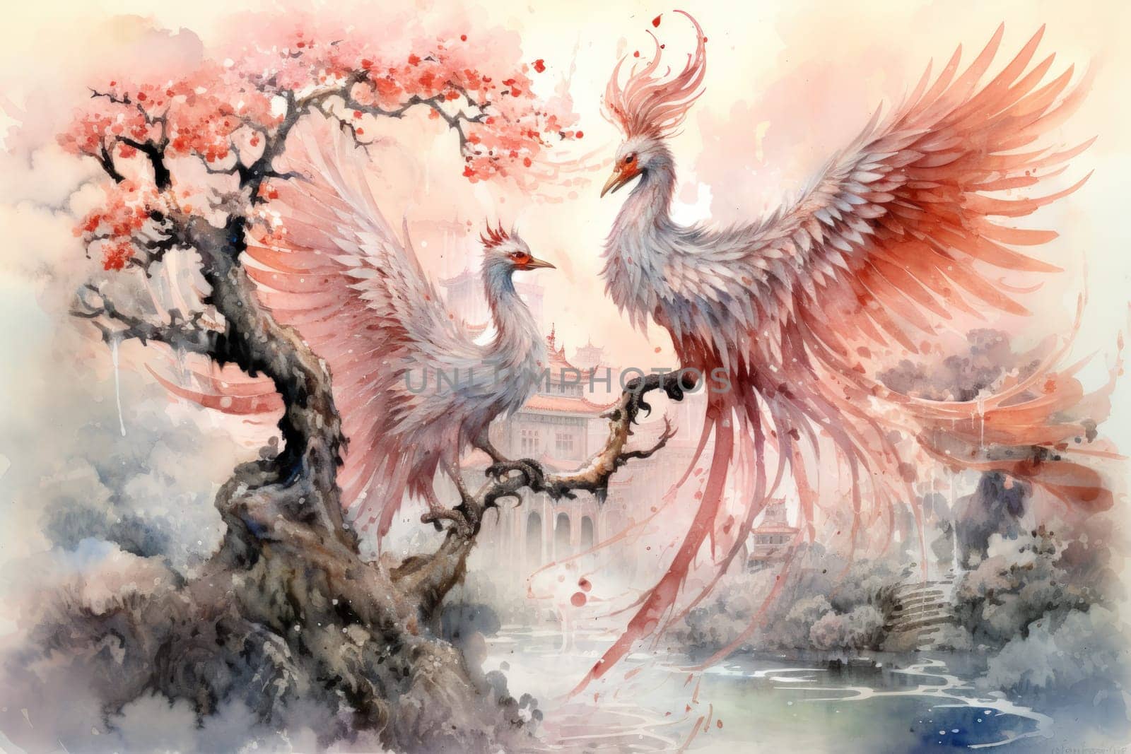 Embark on a mythical journey where ancient phoenixes, with their fiery plumage, rise triumphantly from ashes, embodying the cycle of rebirth and renewal.