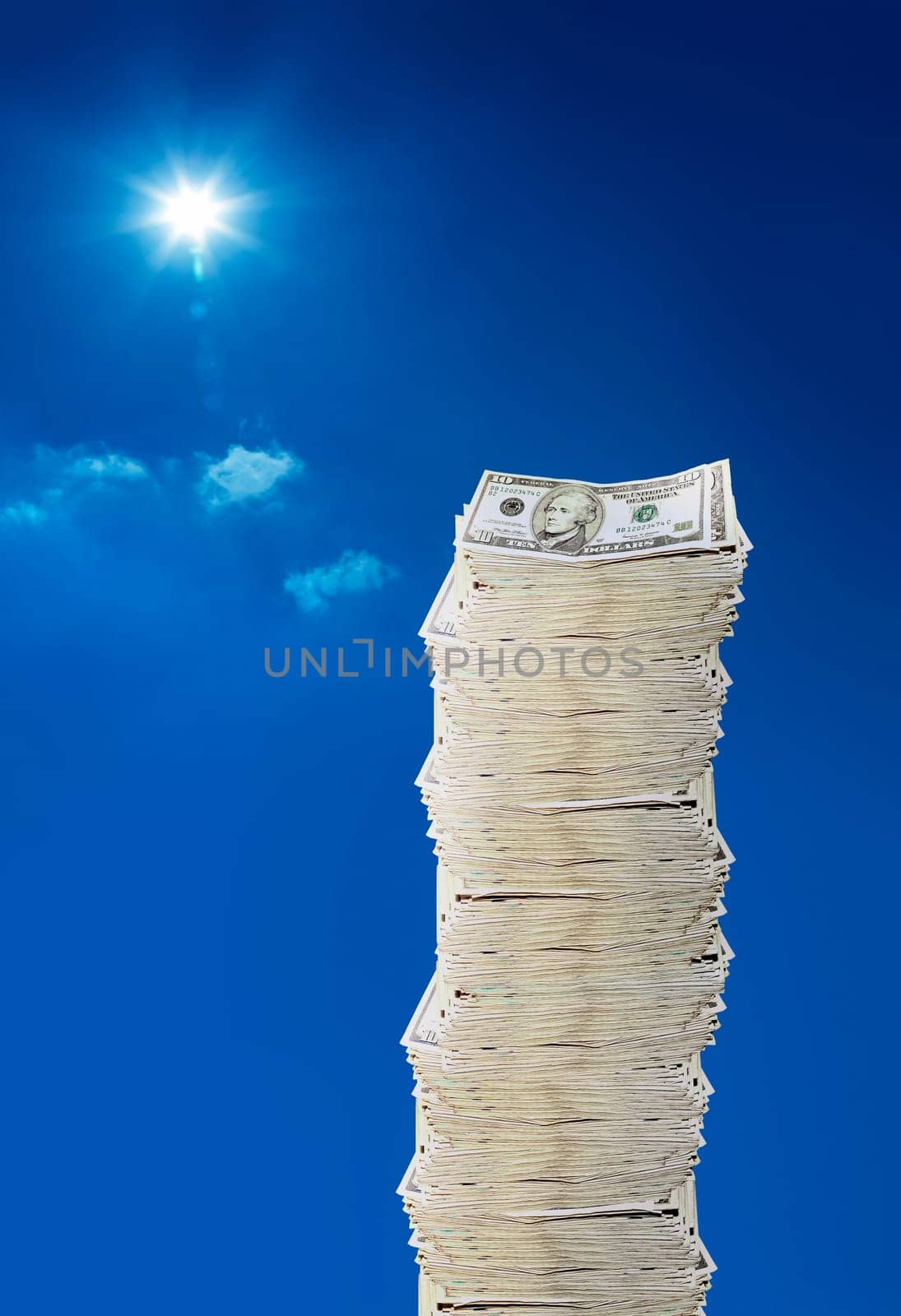 dollar bill on blue sky background