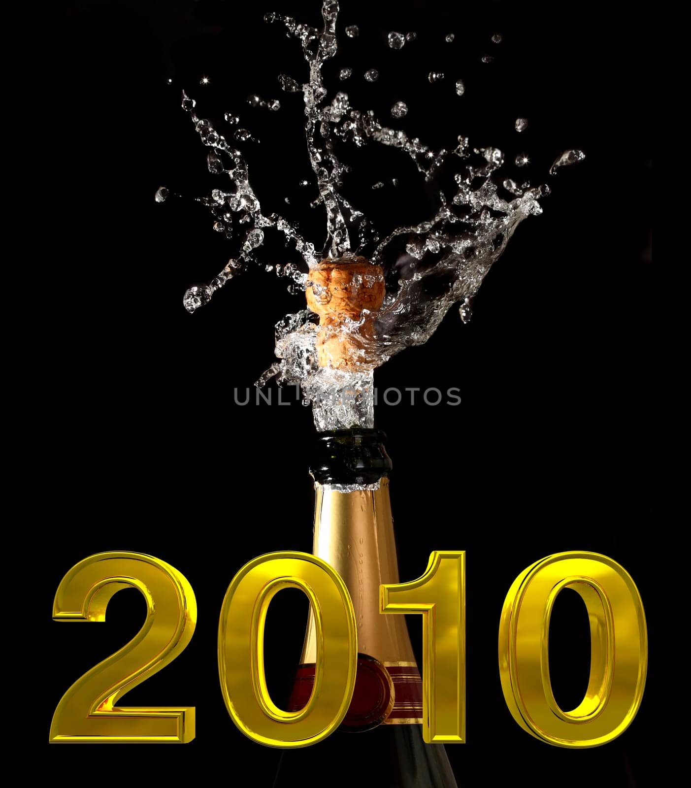 champagne bottle with shotting cork background 2010