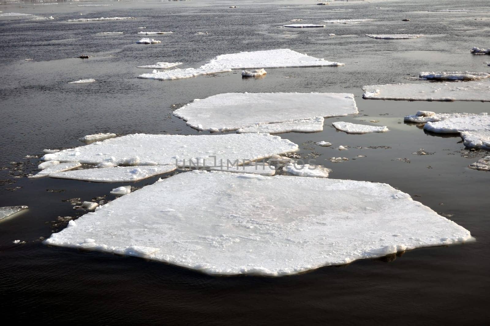 Winter scenery, ice blocks floating
