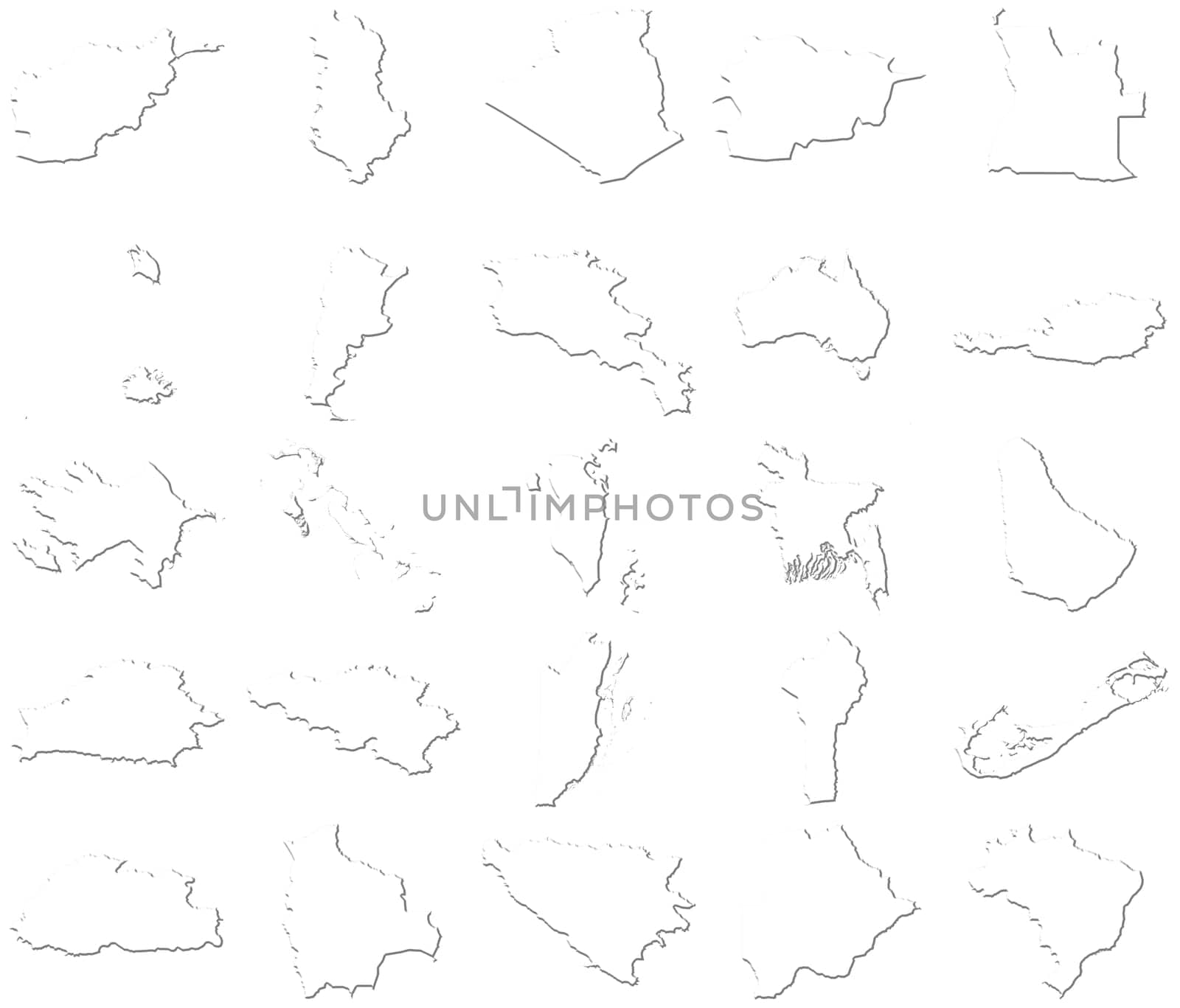 Afghanistan-Brazil 3D White Maps