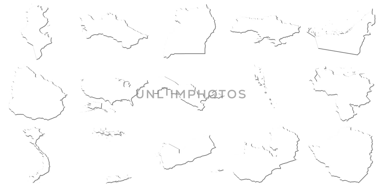 Tunisia-Zimbabwe 3D White Maps