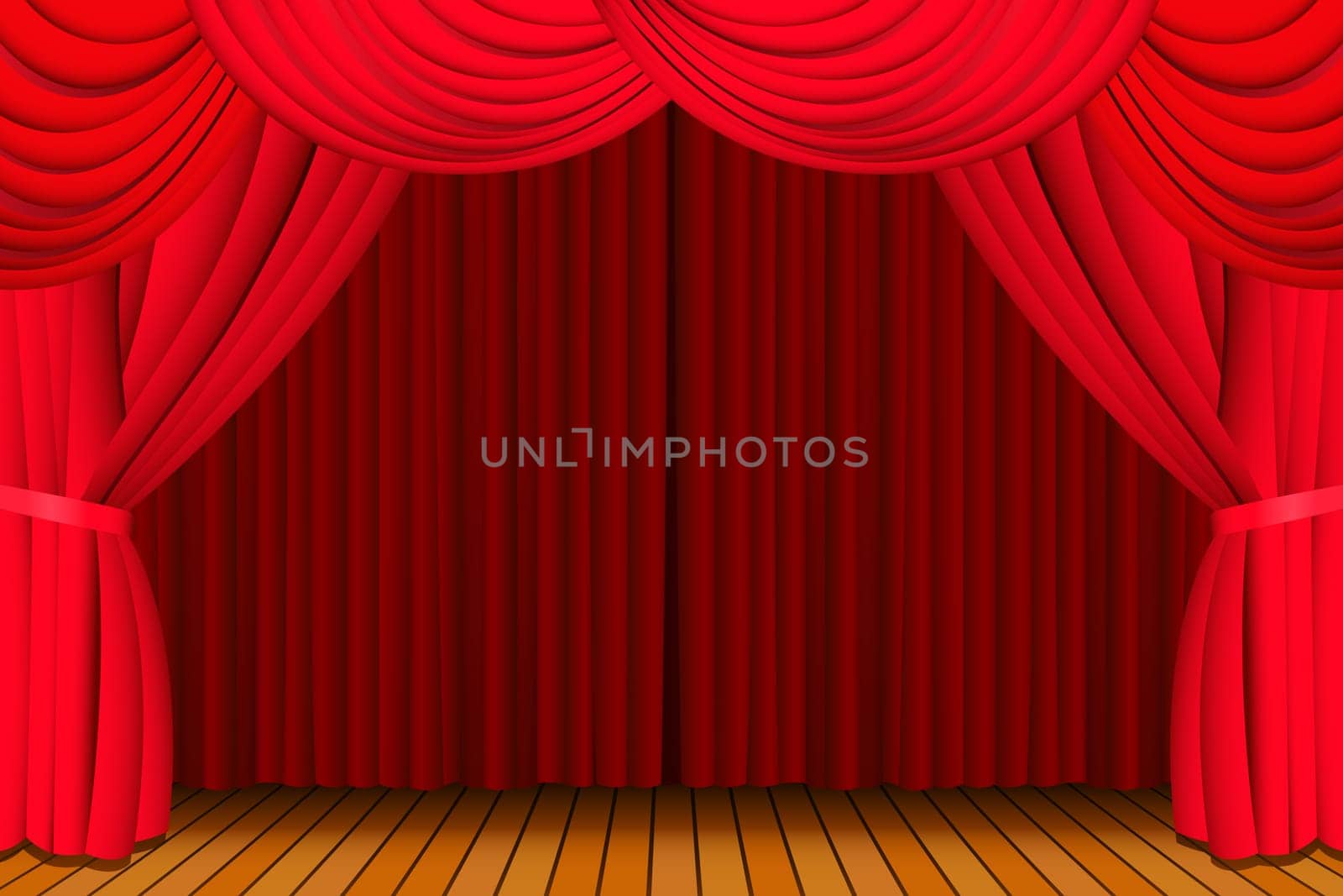 Stage with closed red curtain