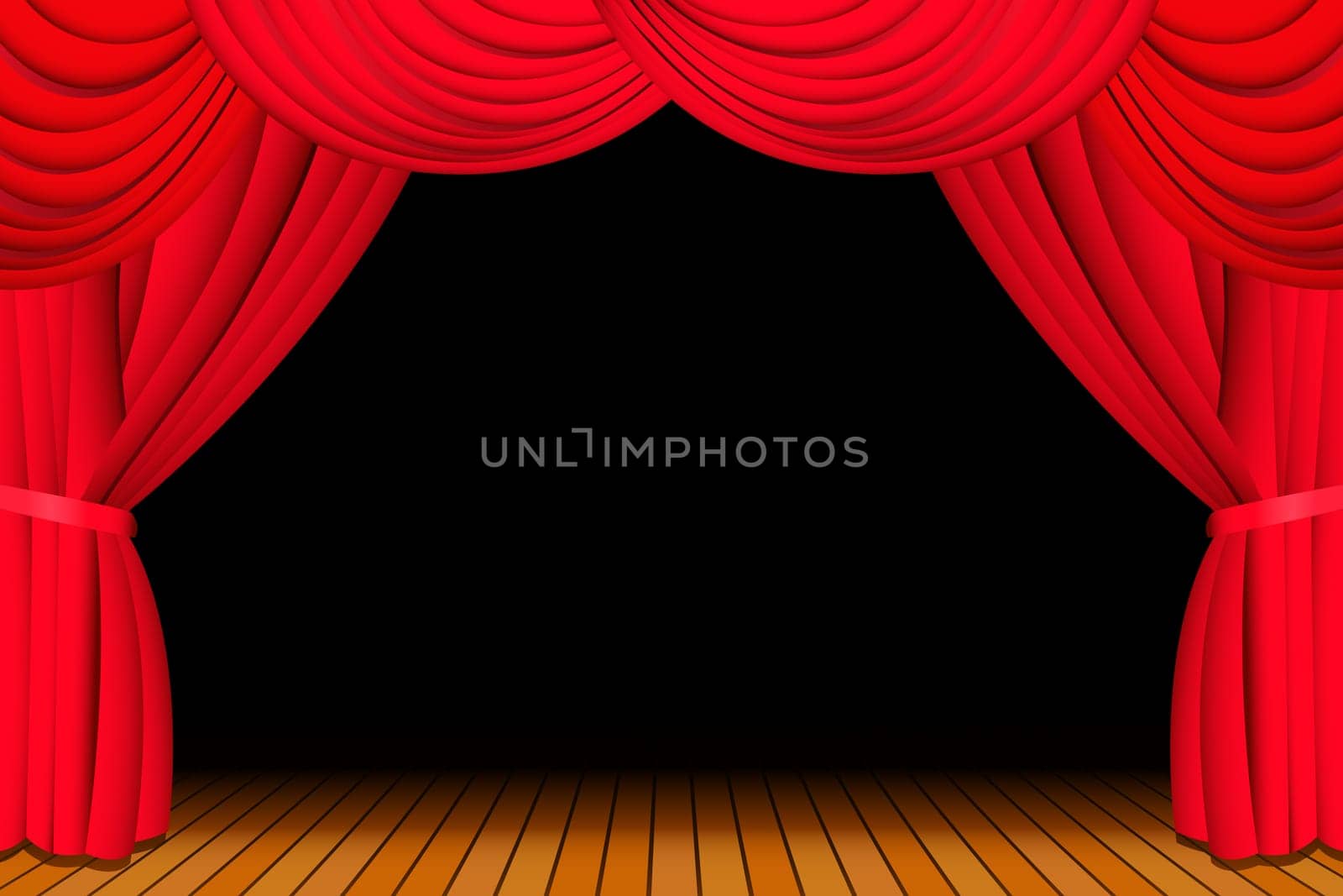 Stage with opened red curtain