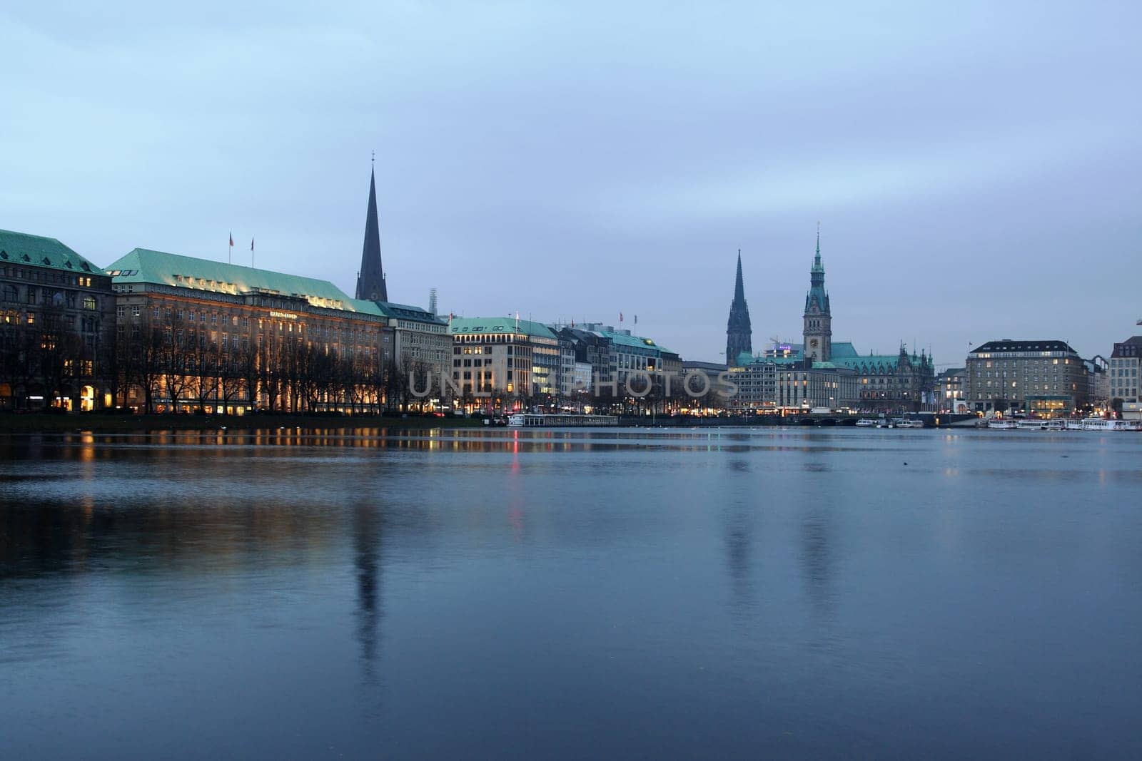 Hamburg's Inner Alster on a grey autumn morning shortly after sunrise