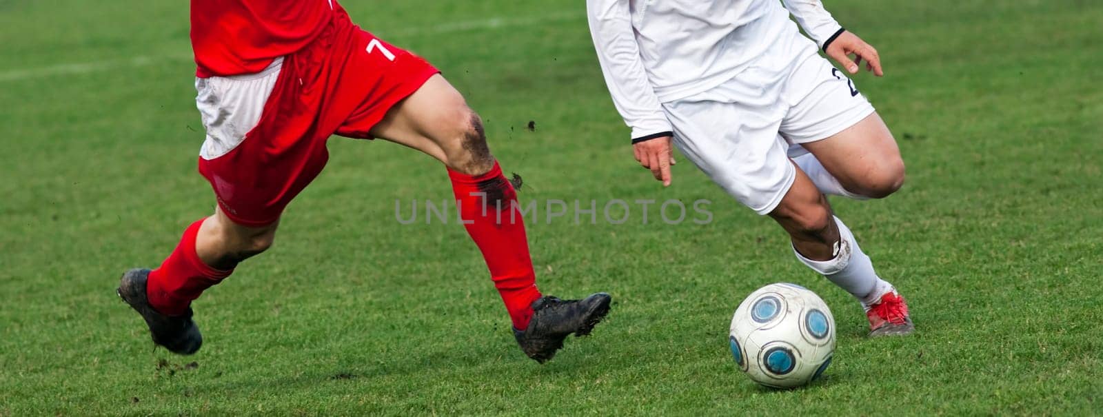 Soccer players fighting for the ball