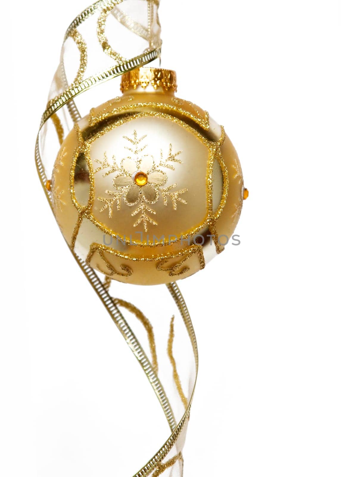 Golden Christmas decoration and ribbon