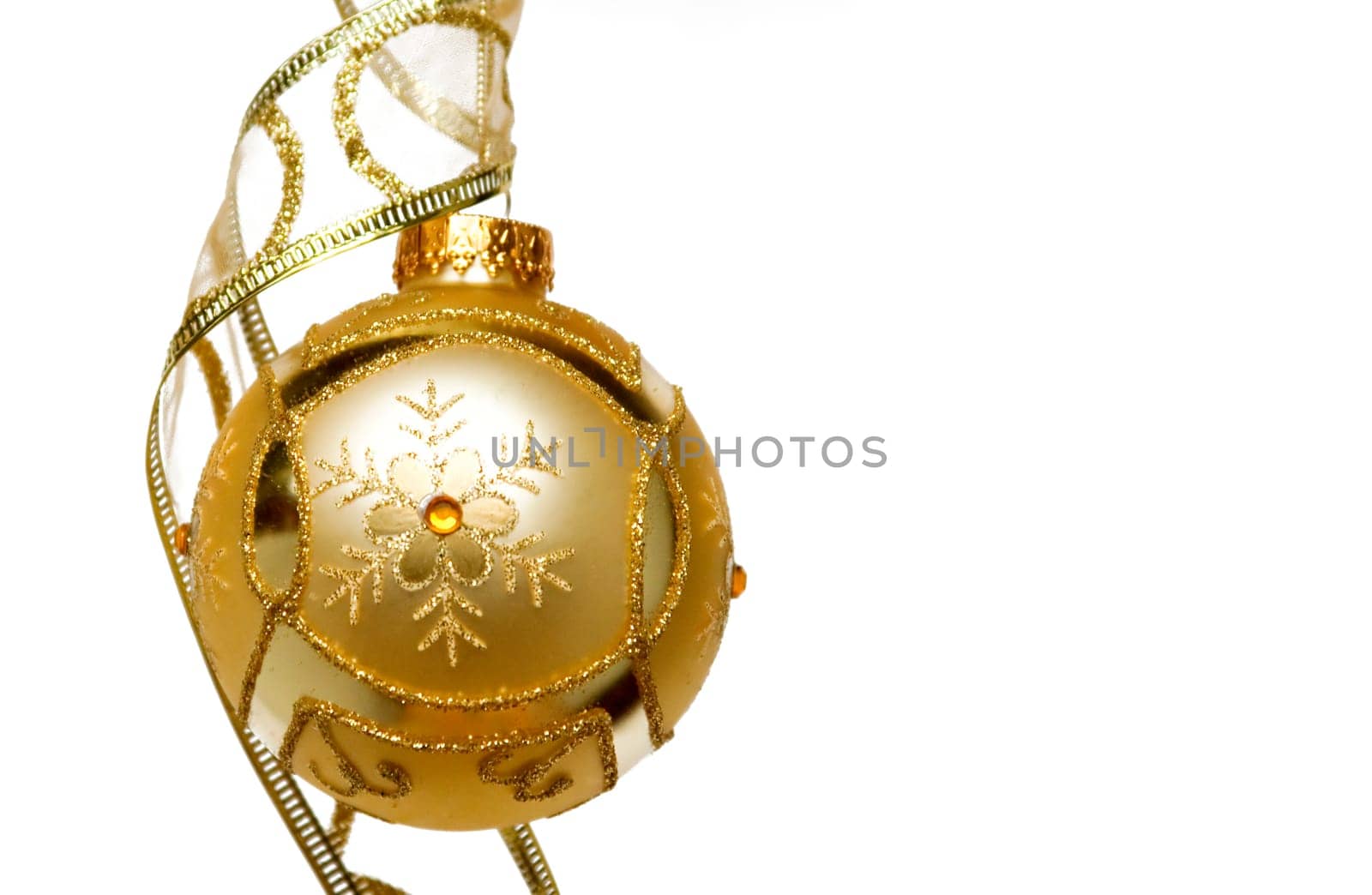 Golden Christmas decoration and ribbon
