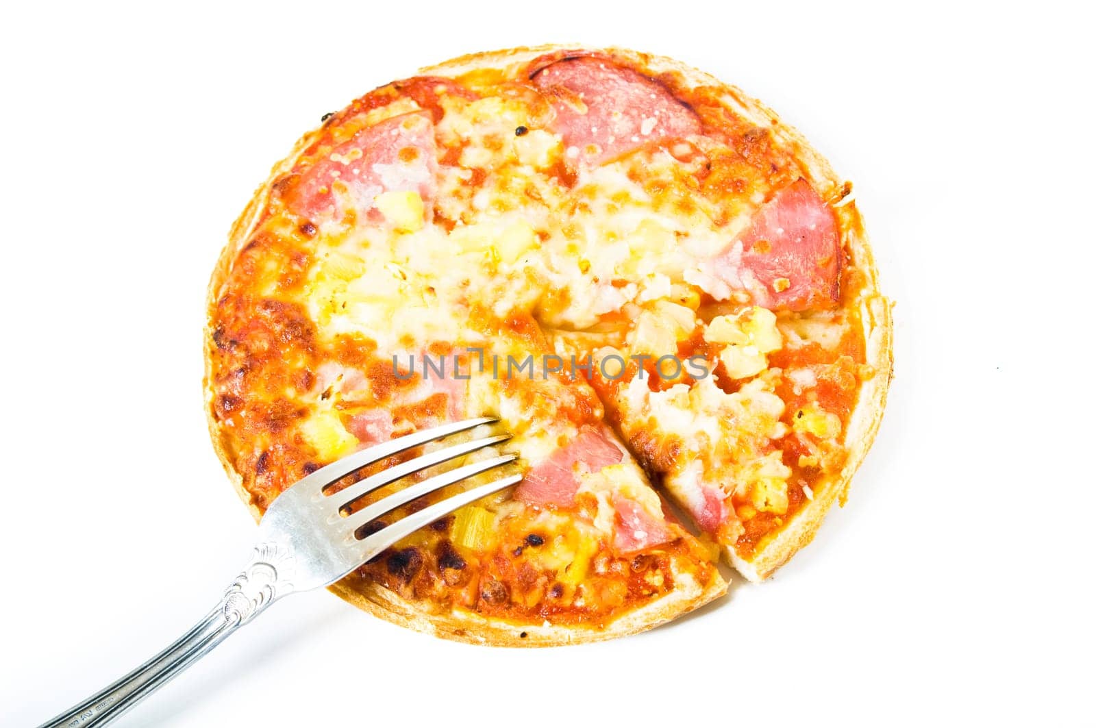 Pizza Hawaii against white background