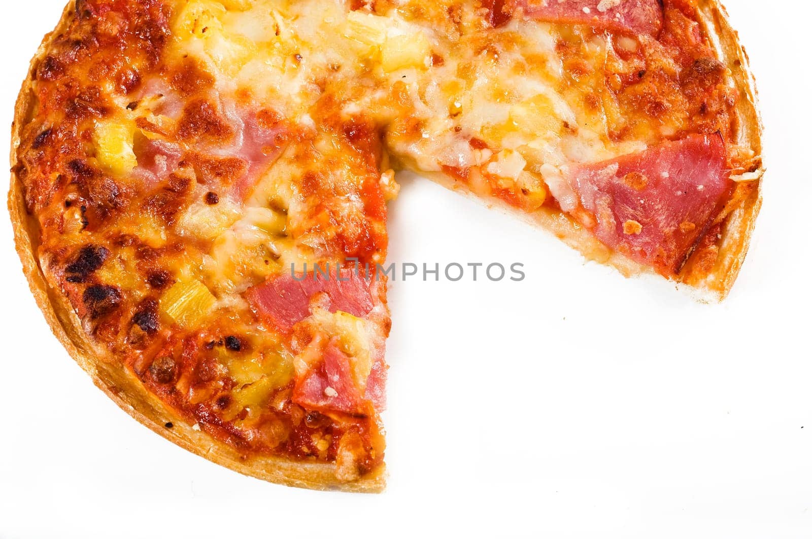 Pizza Hawaii against white background