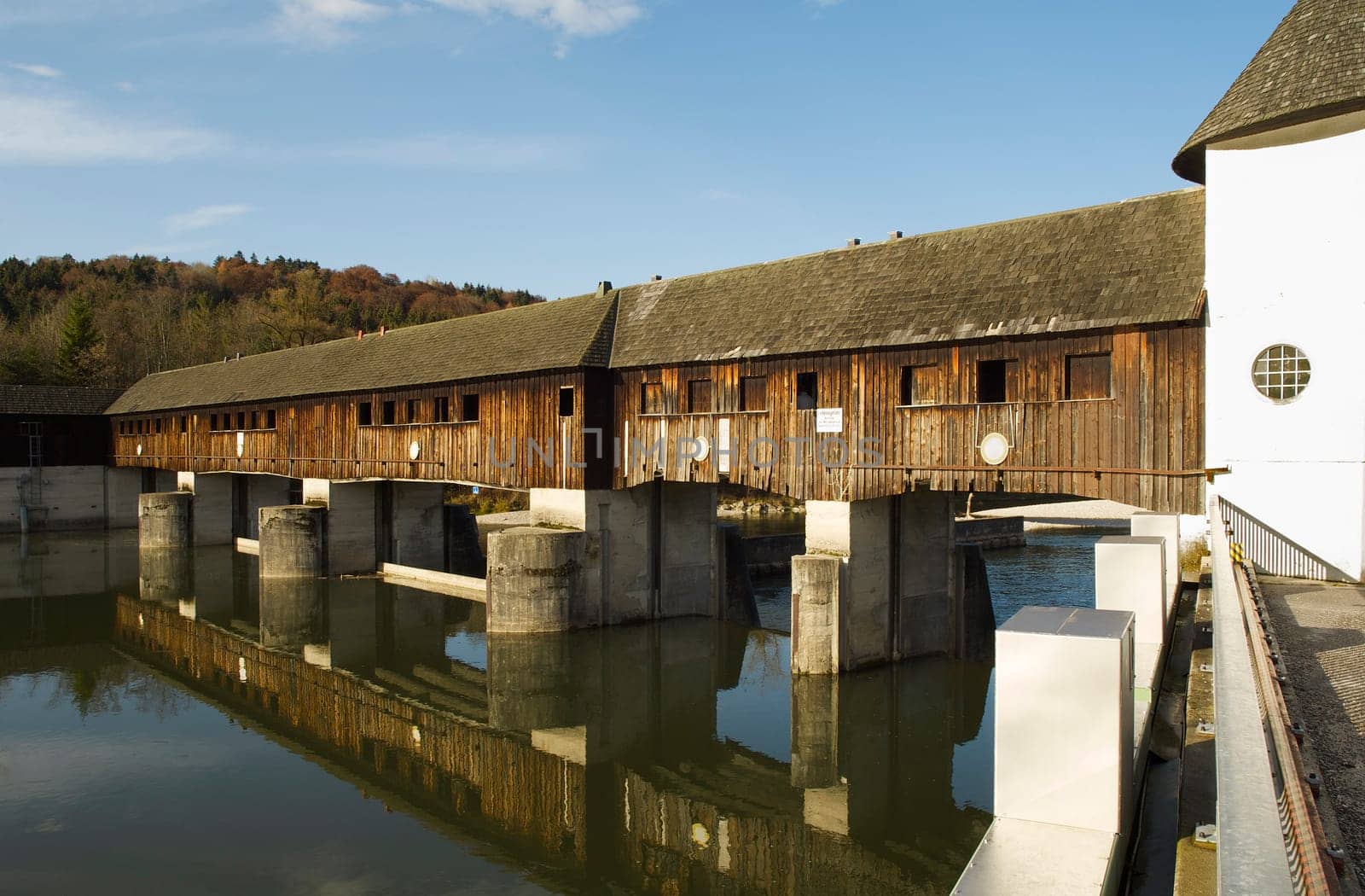 Historic Isar weir near Munich
