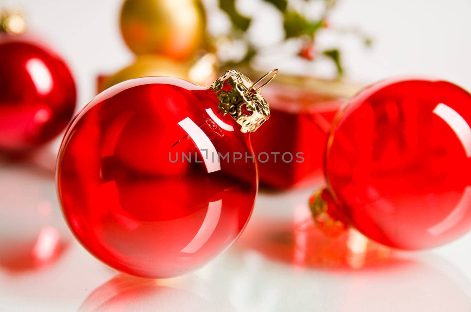 red and gold Christmas baubles