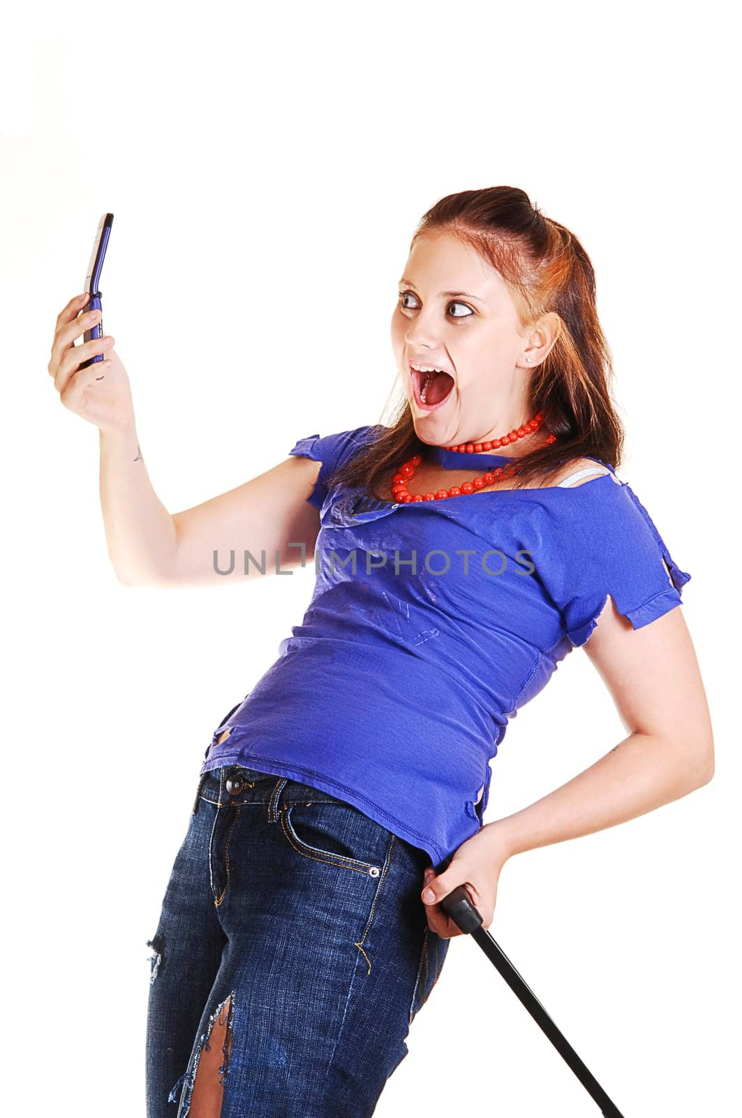 Girl on a trip with cell phone.