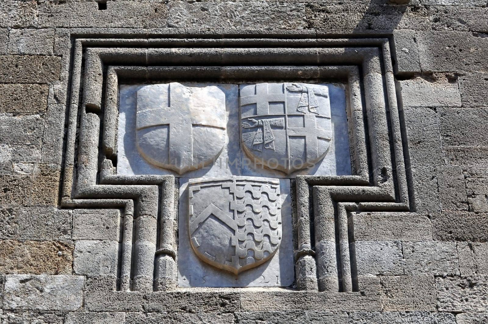 Shields on the walls of Rhodes fortress.