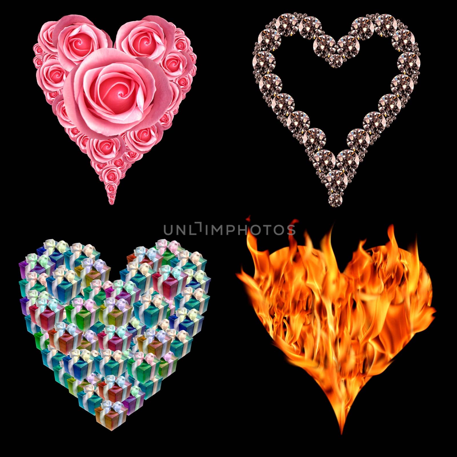 Heart shapes on black background