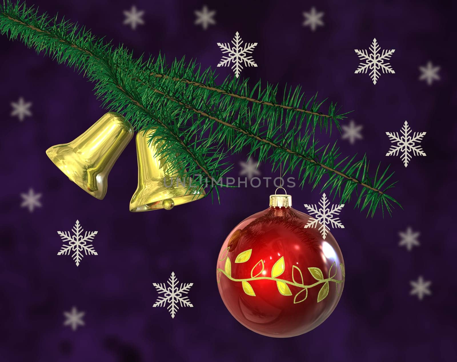 Fir branch with Christmas bells