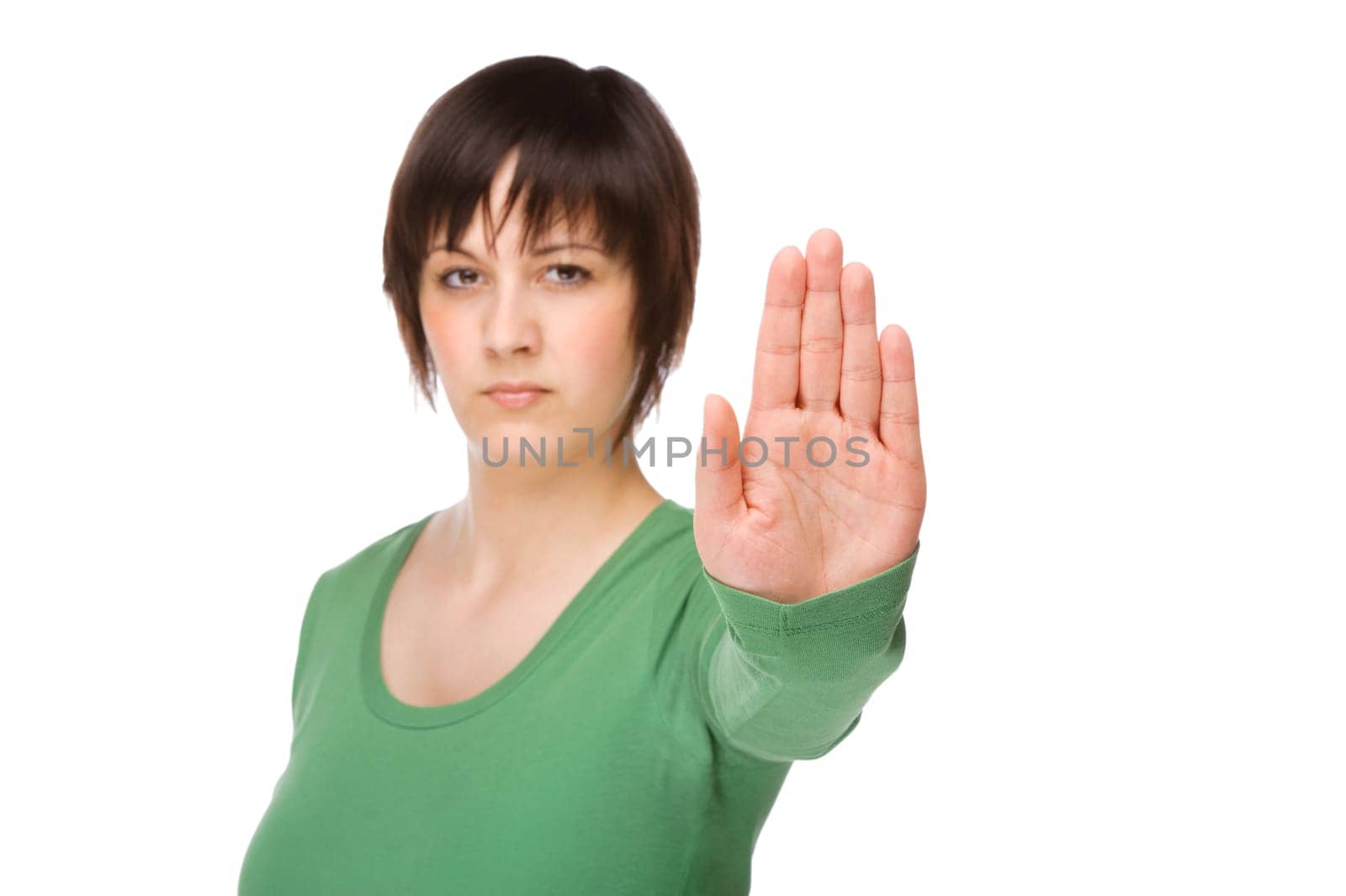 Young woman in defensive posture