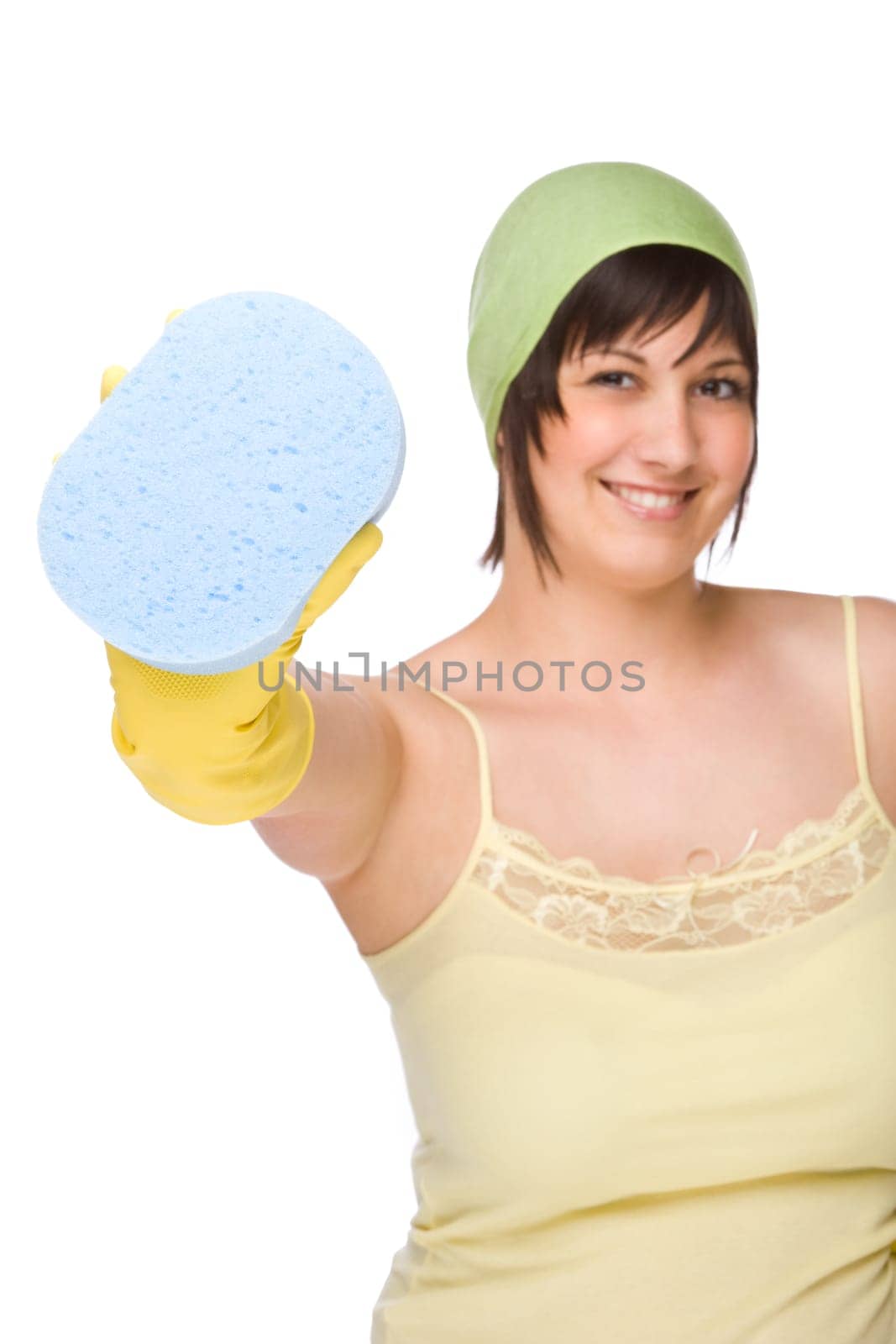Laughing housewife at work