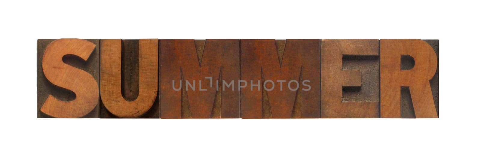 the word summer in old wood type