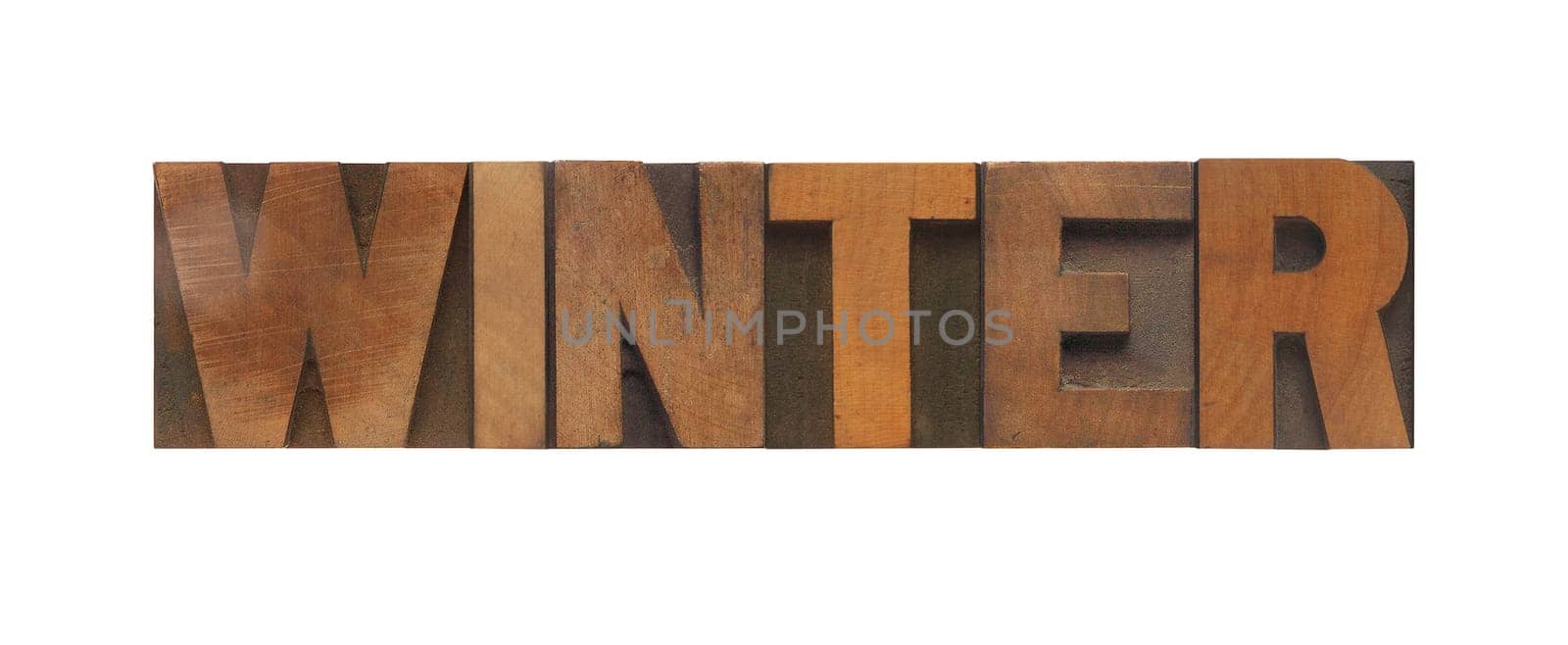 the word winter in old wood type