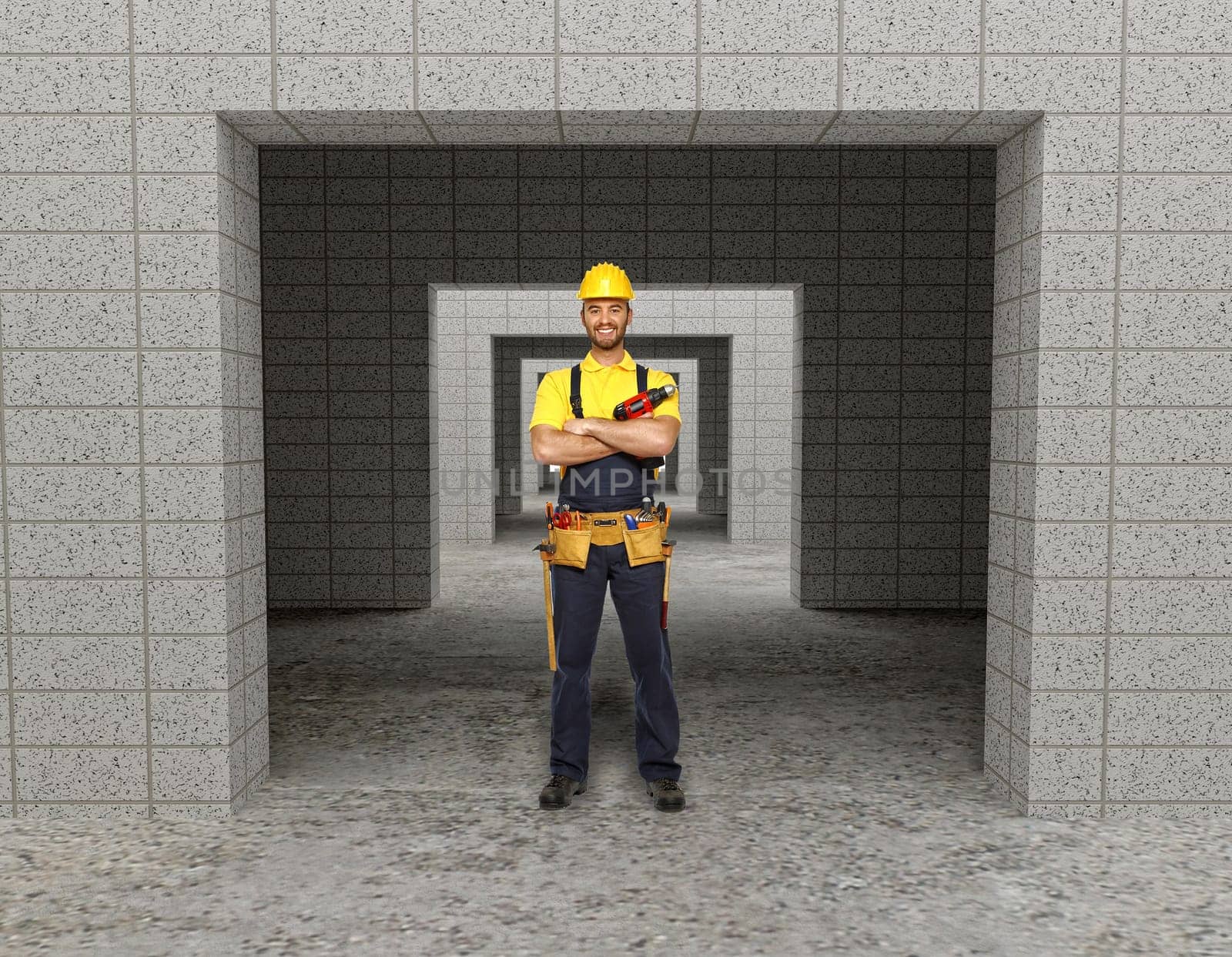 manual worker in modern building