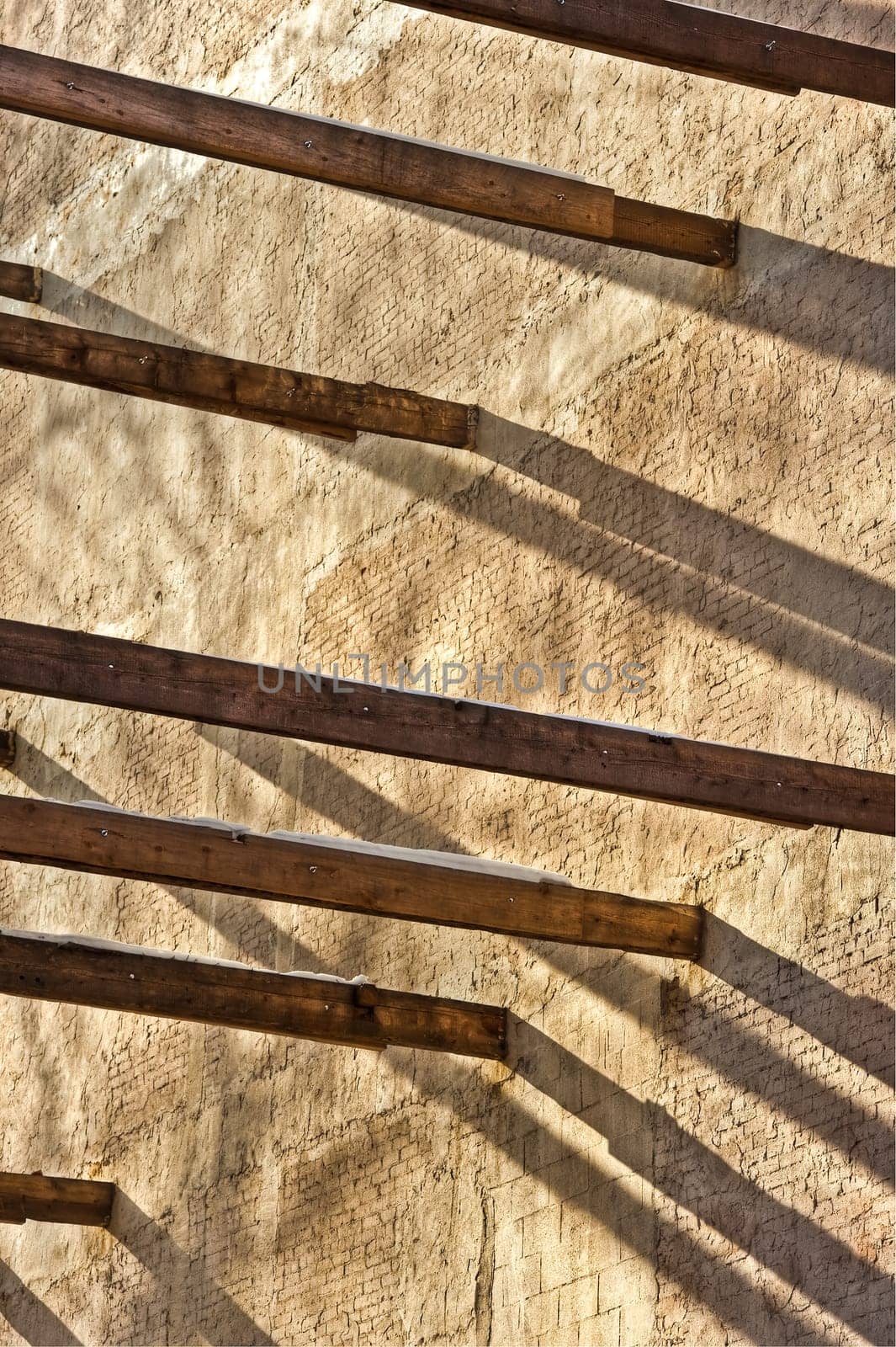Wooden beams in between building
