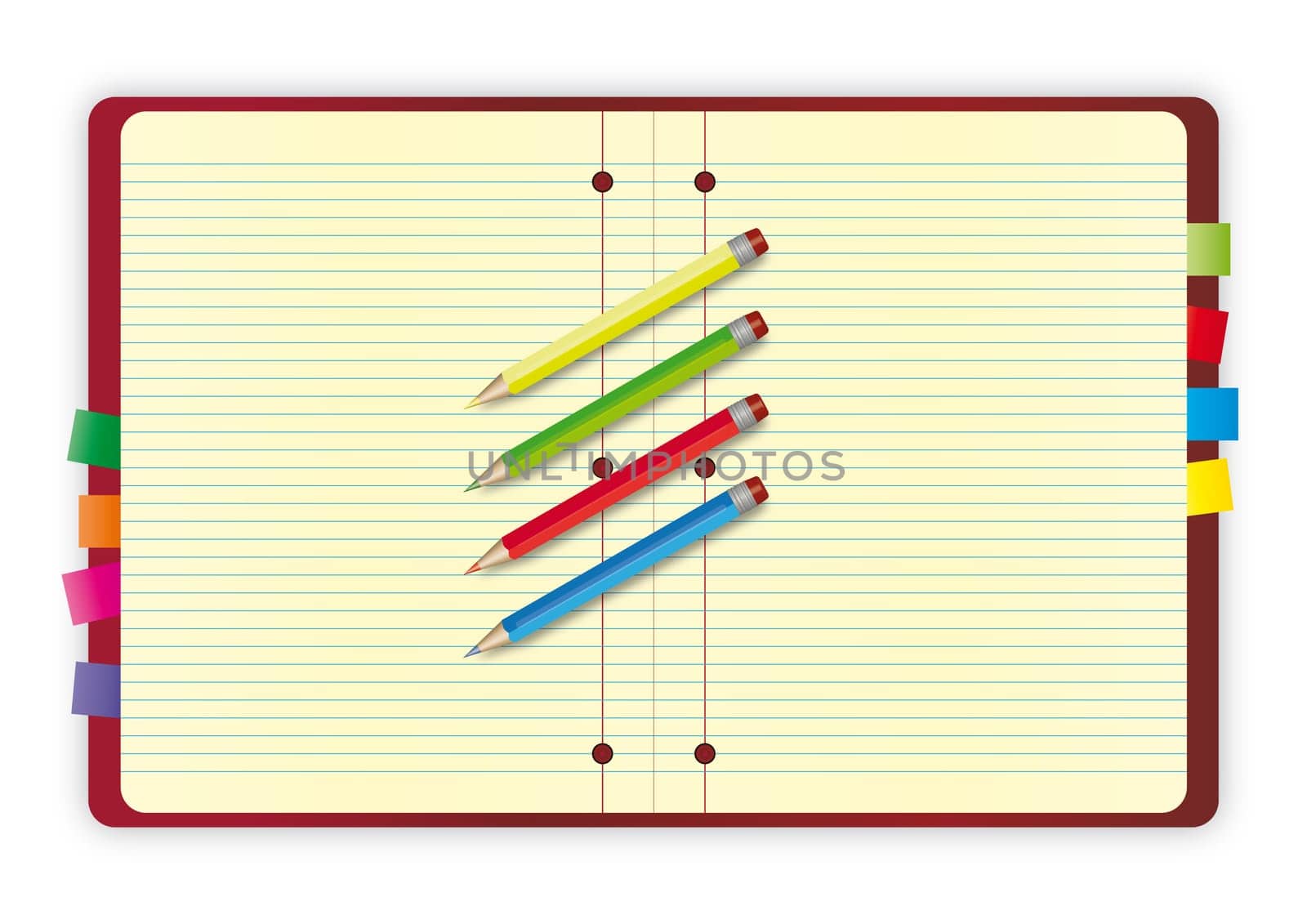 Writing folder with colored pencils