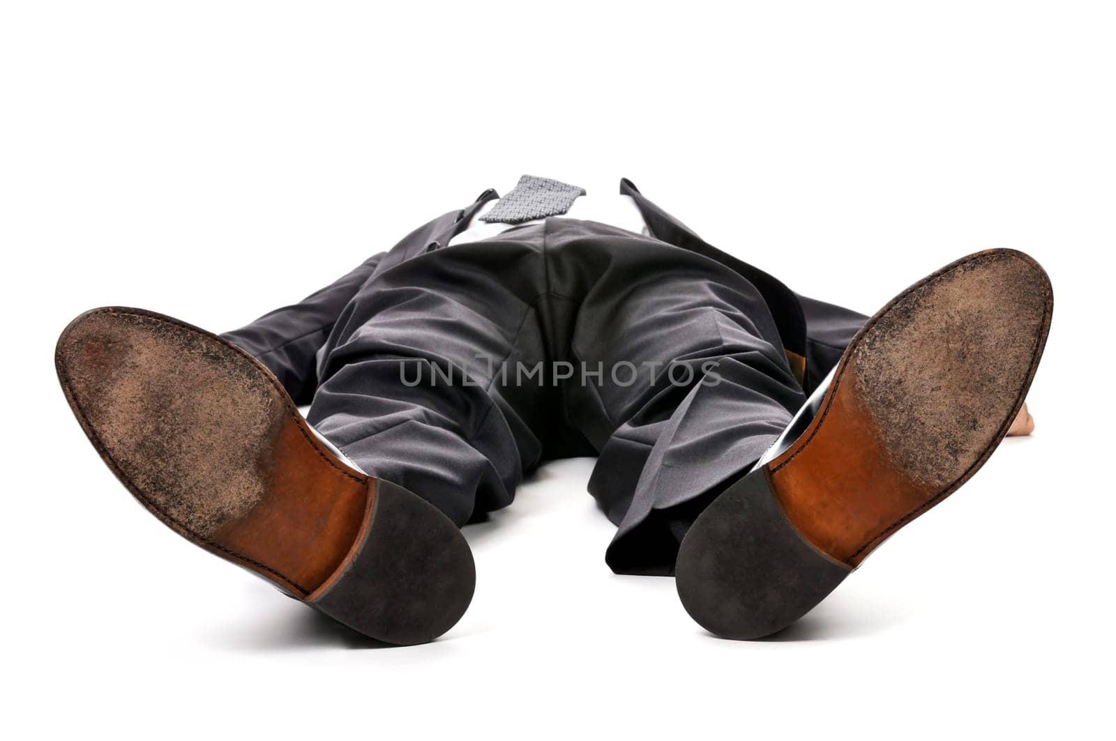 Businessman laying down on white backgro