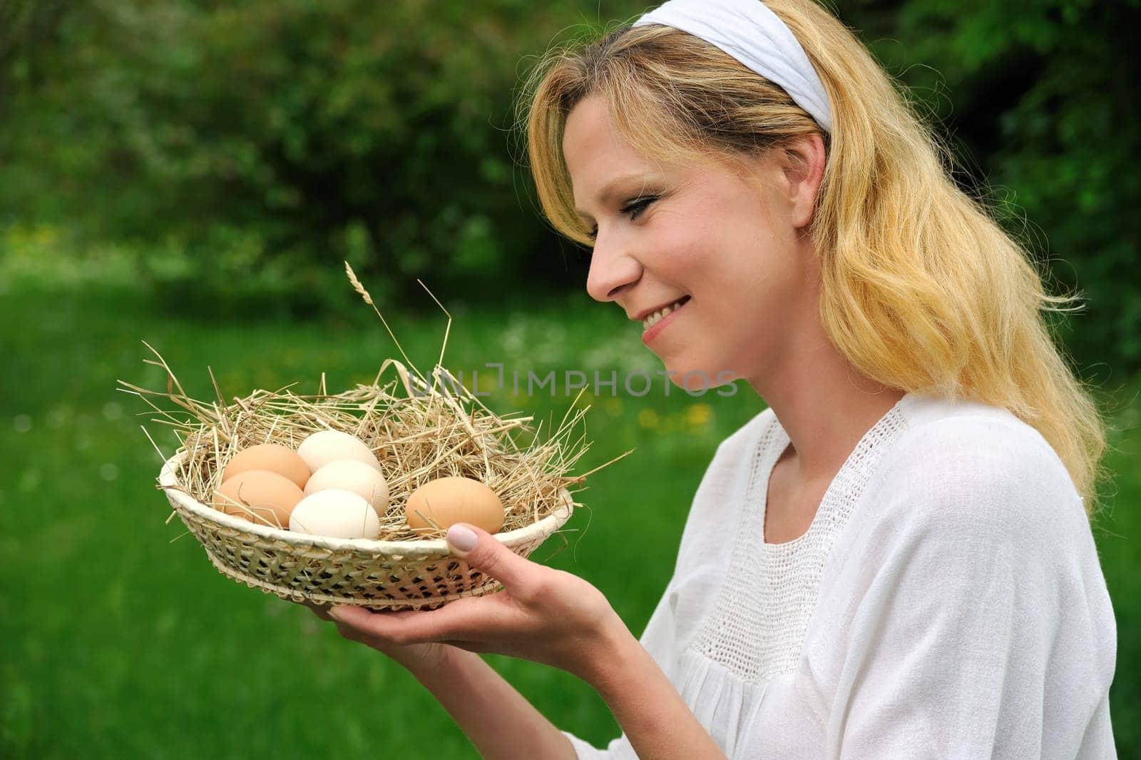 Young woman and Easter eggs