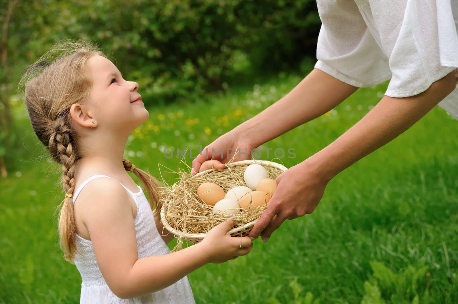 Mother and daughter having Easter time
