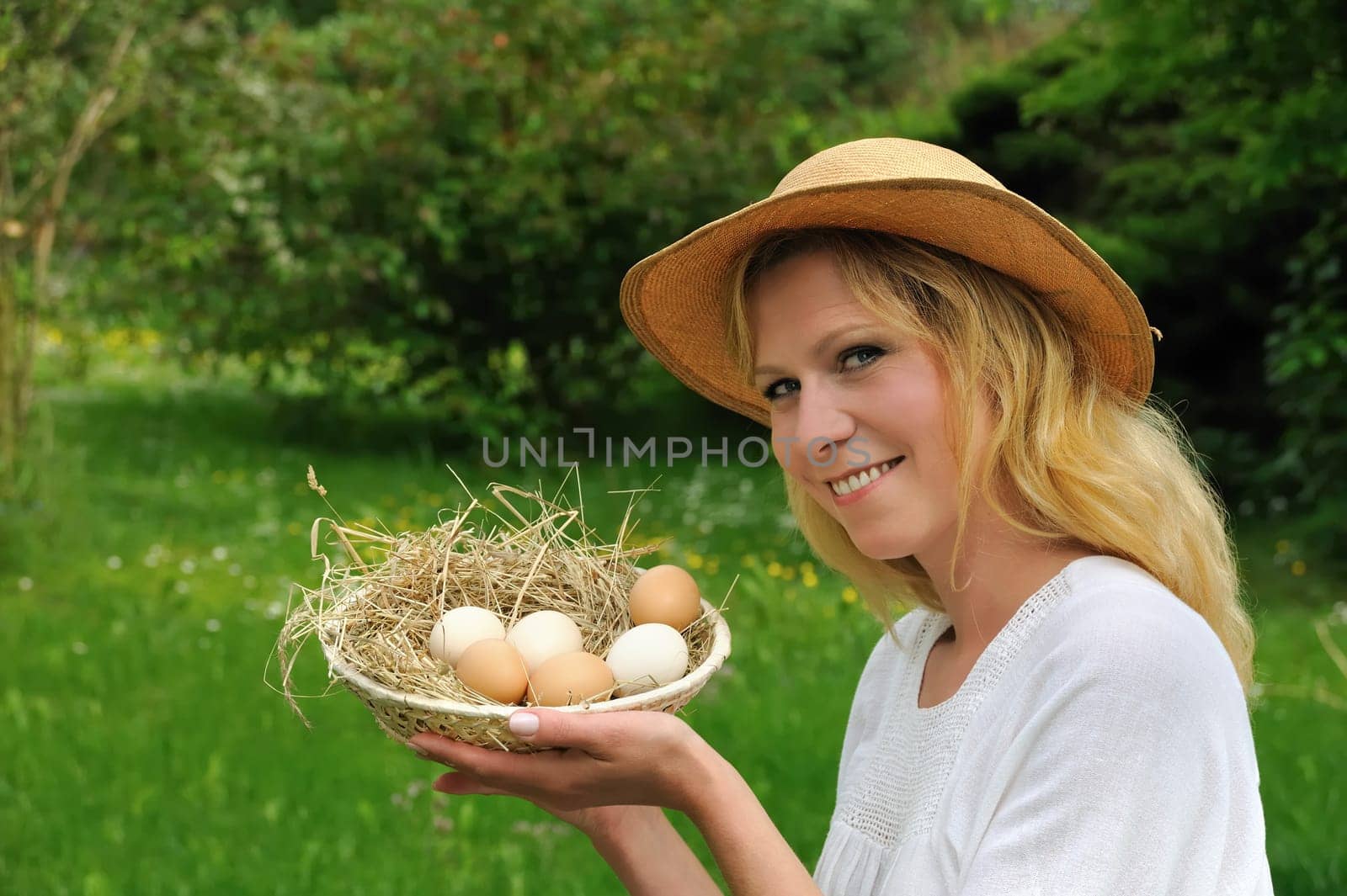 Young woman and Easter eggs