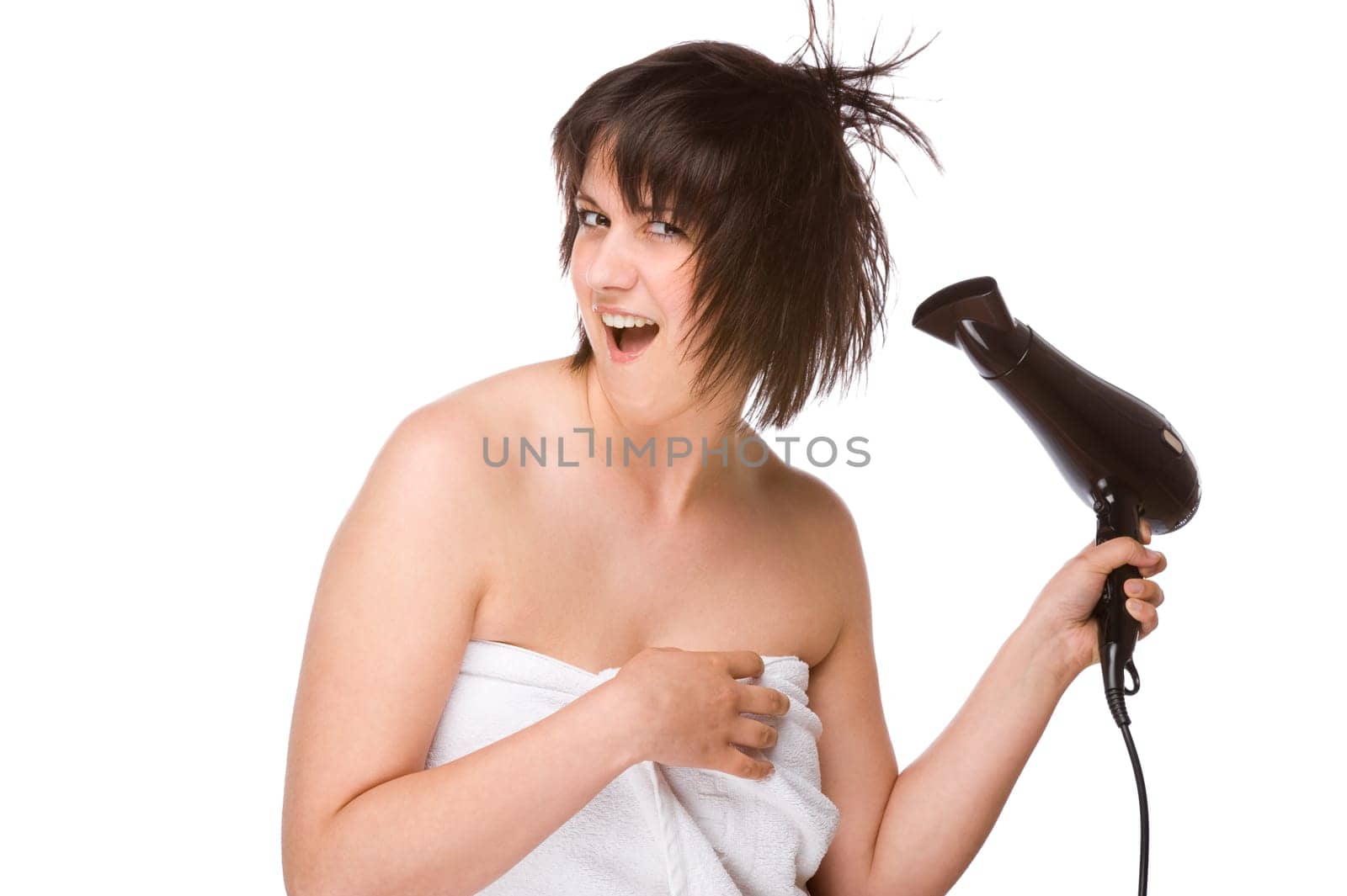 Woman with hair dryer
