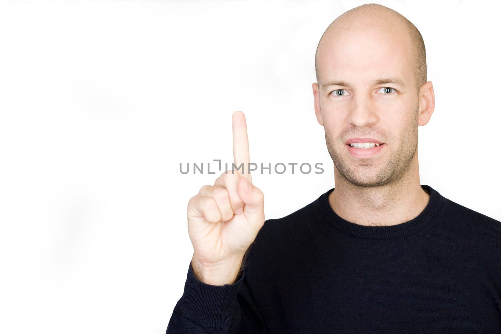 Man presses on a virtual screen