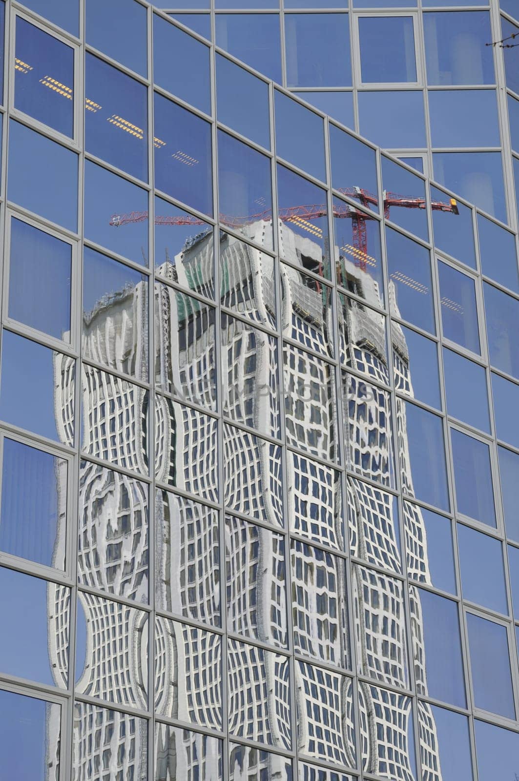 Reflection of a construction site in Frankfurt