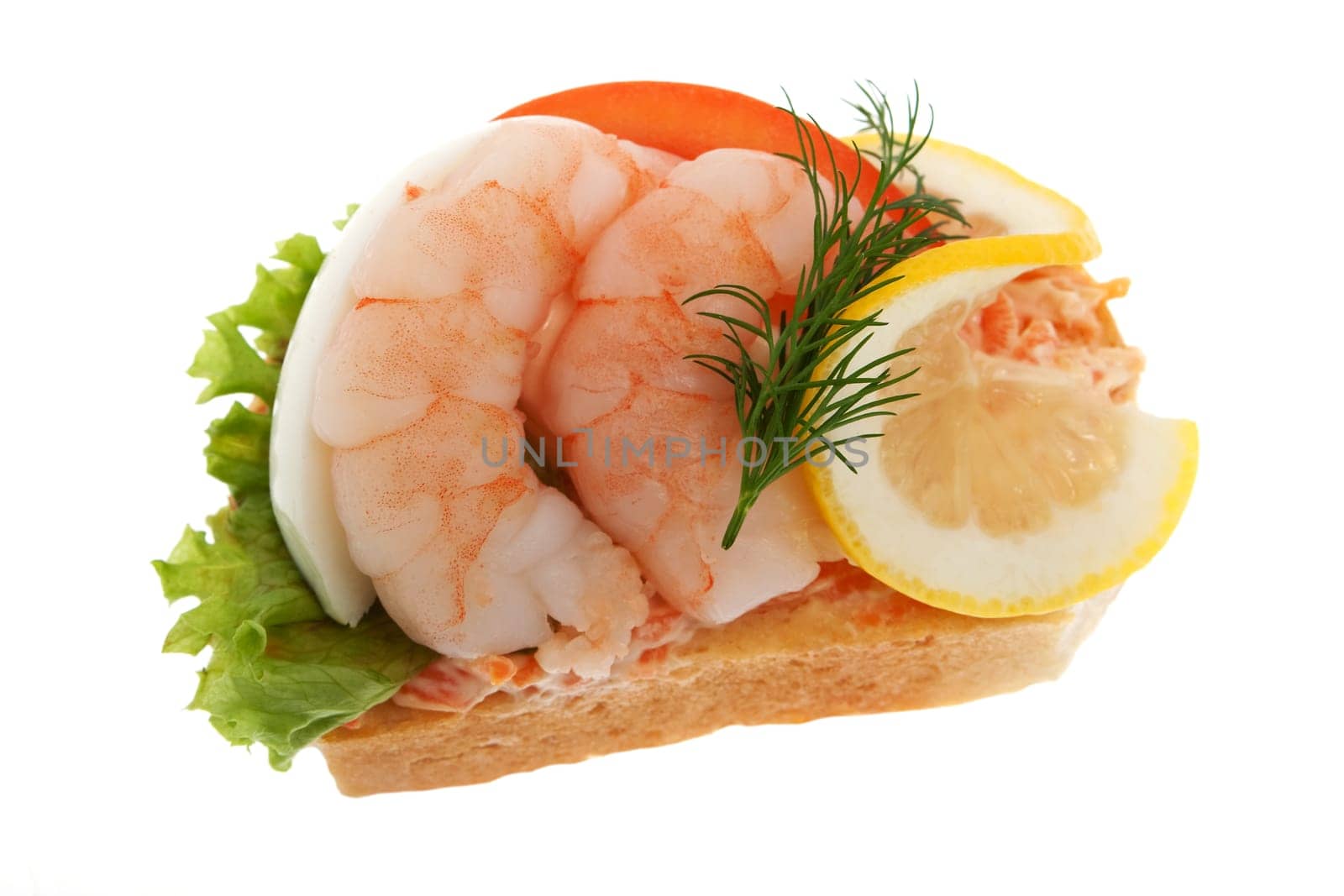 Sandwich garnished with shrimp