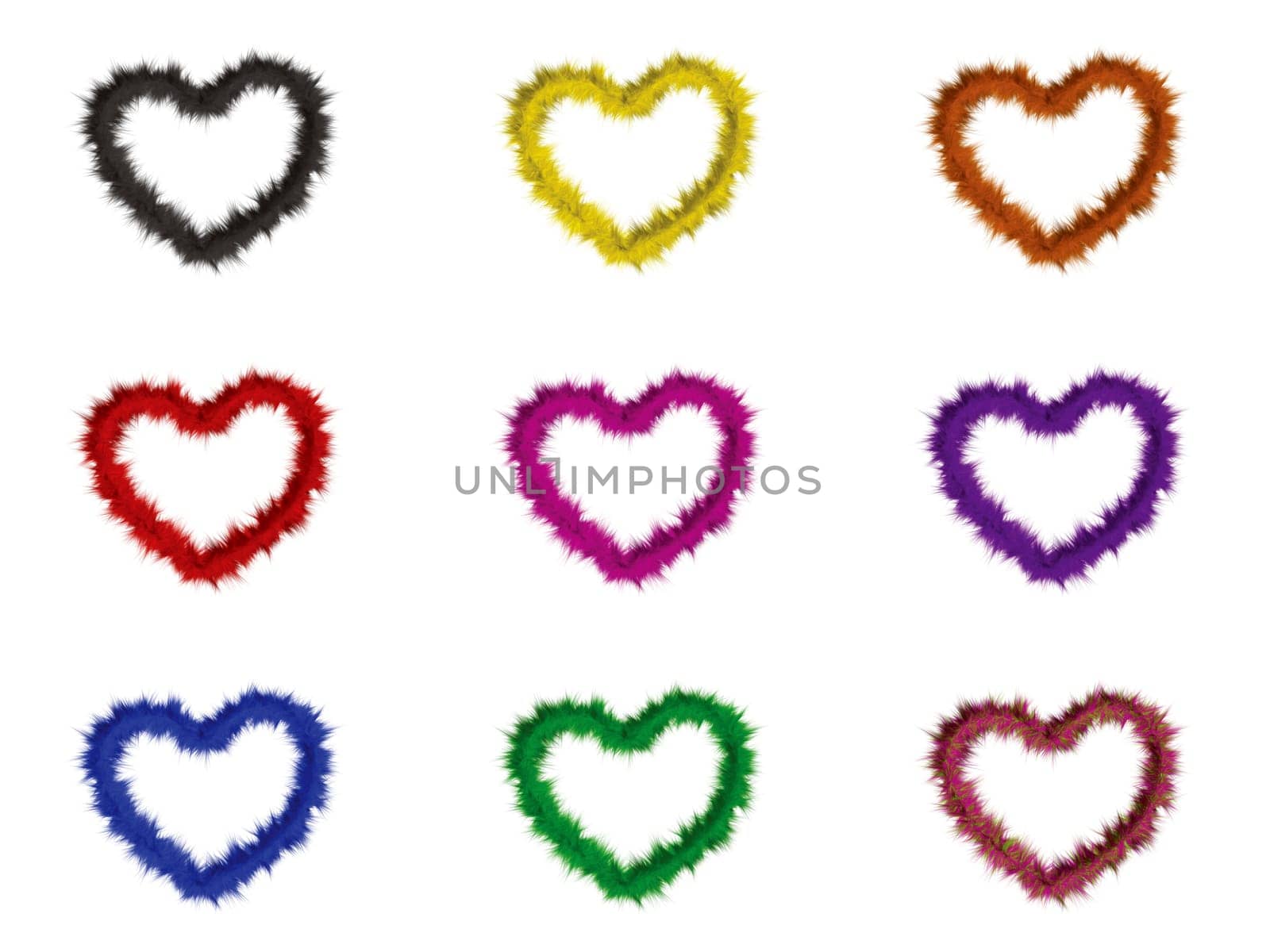 9 hearts with different colors
