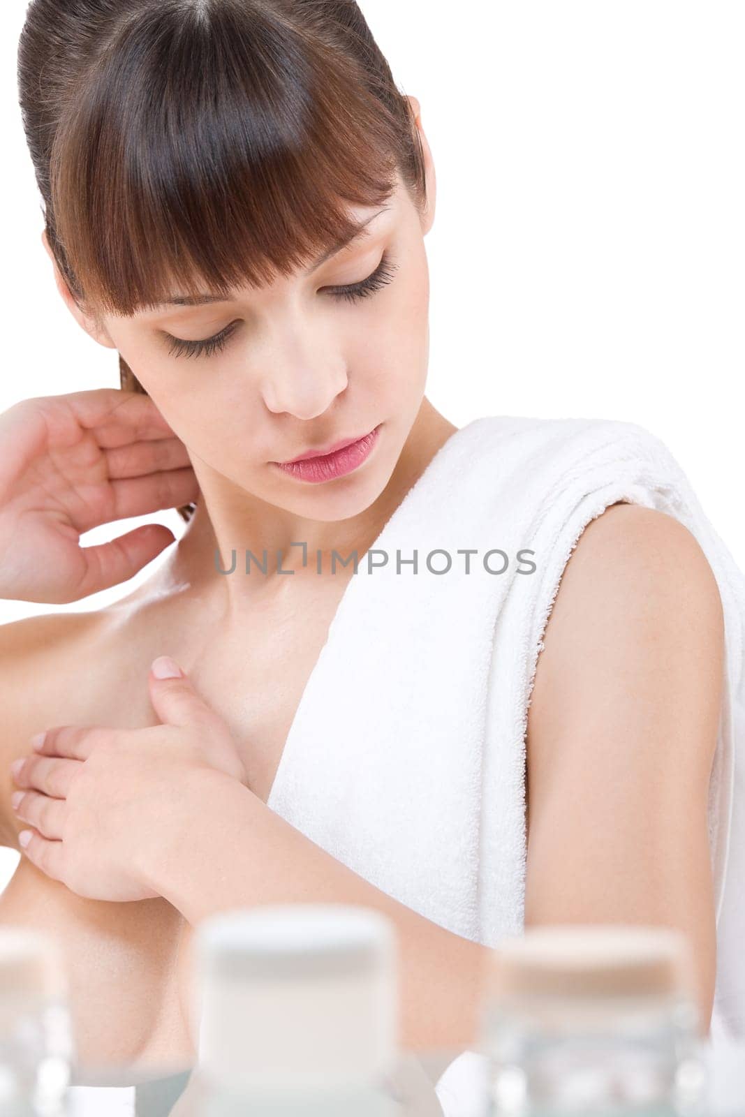 Body care Young woman in bathroom
