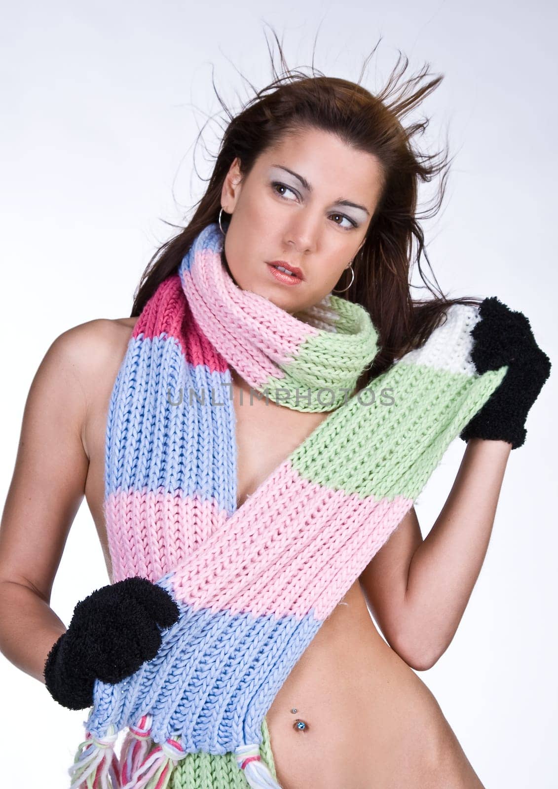 Nude with scarf and gloves