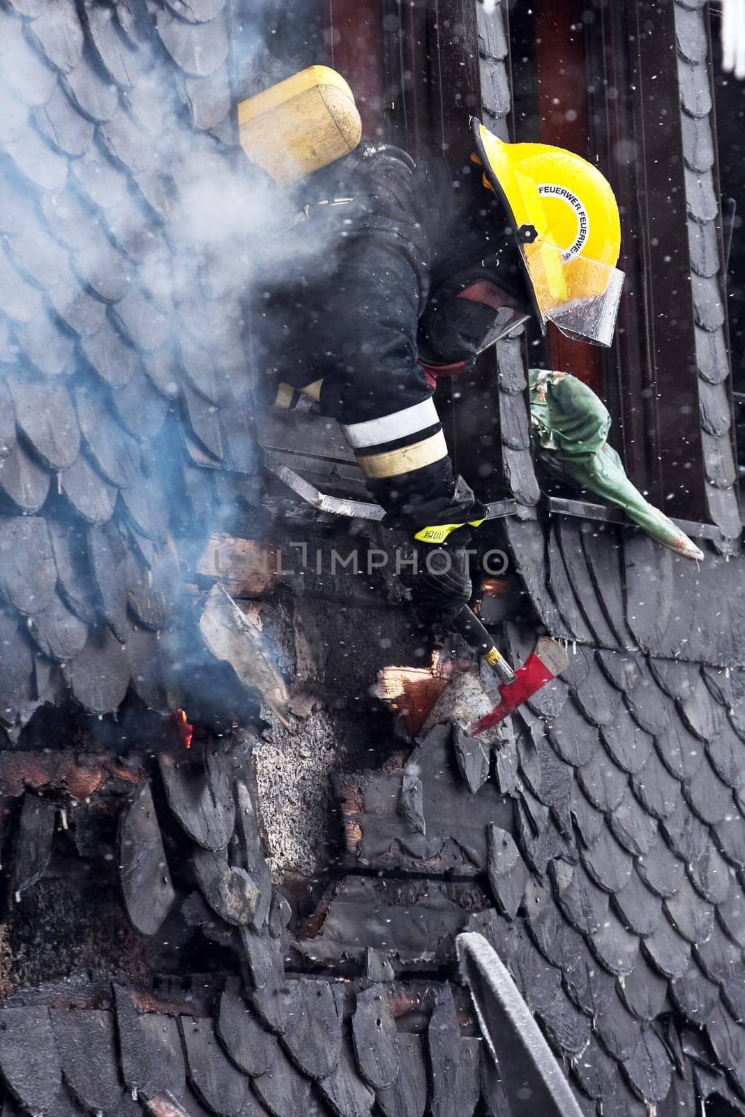 Residential building fire in winter....