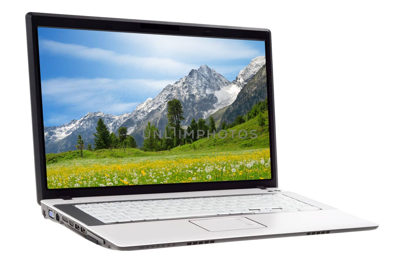Mountain landscape on laptop screen