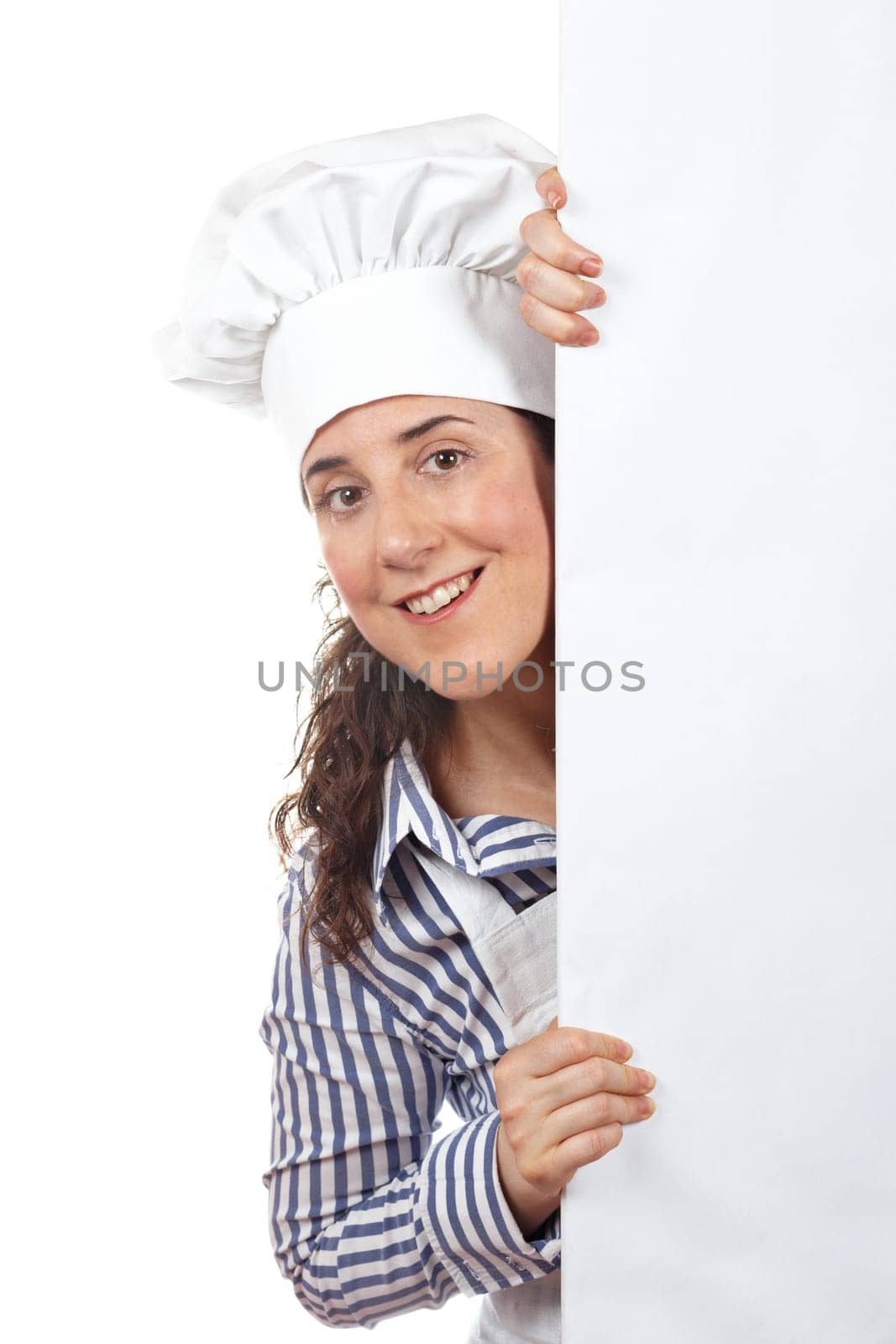 Smiling curious cook woman