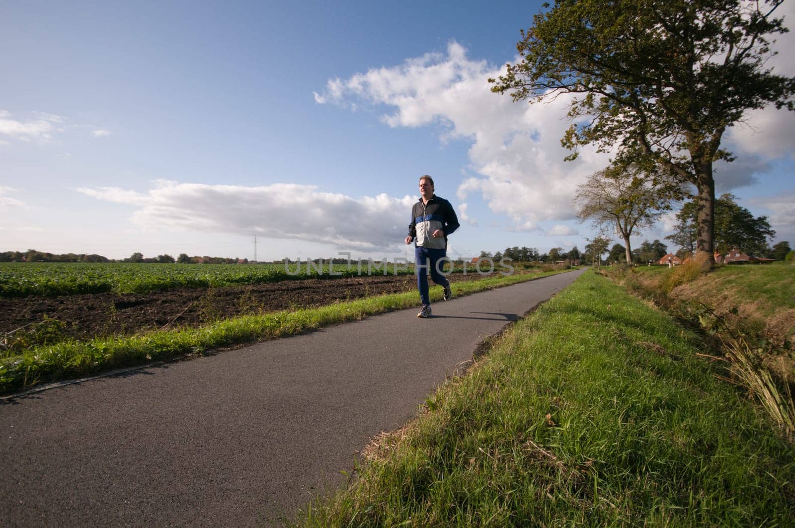 jogging along the road