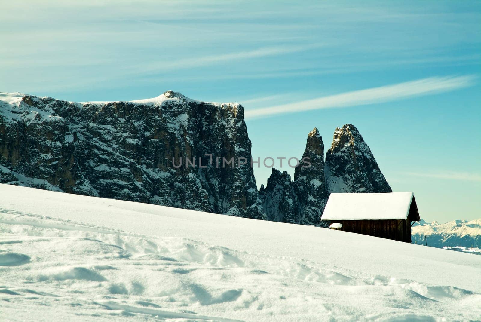Sciliar and Alpe di Siusi in the snow