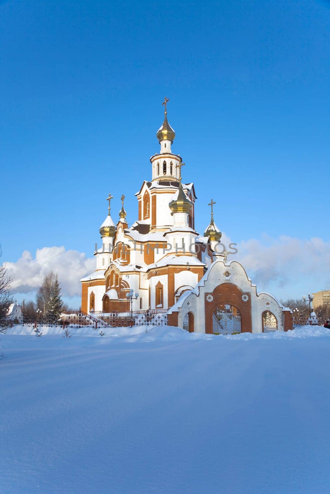 Christian temple in winter sunny day