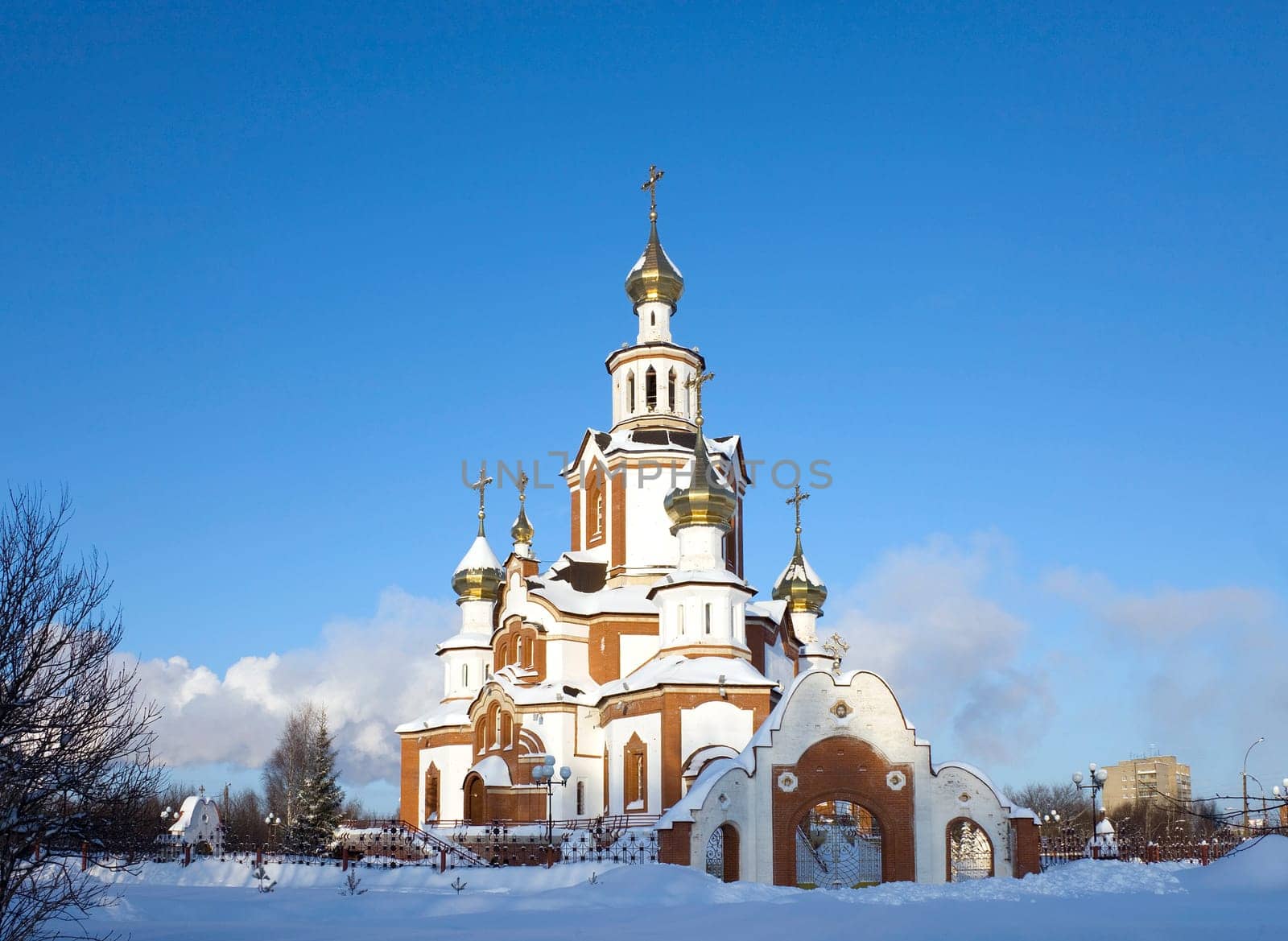 Christian temple in winter sunny day