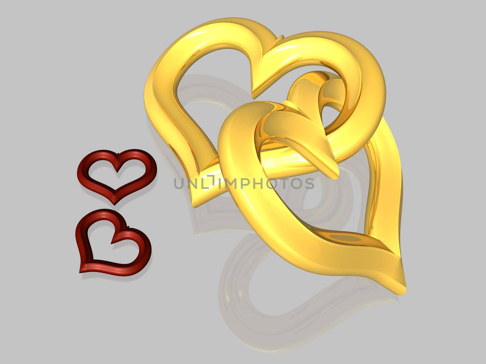 Couple of hearts with offspring - isolated - 3D