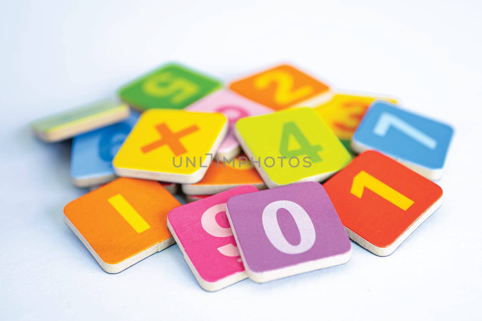 Math number colorful on white background, education study mathematics learning teach concept.