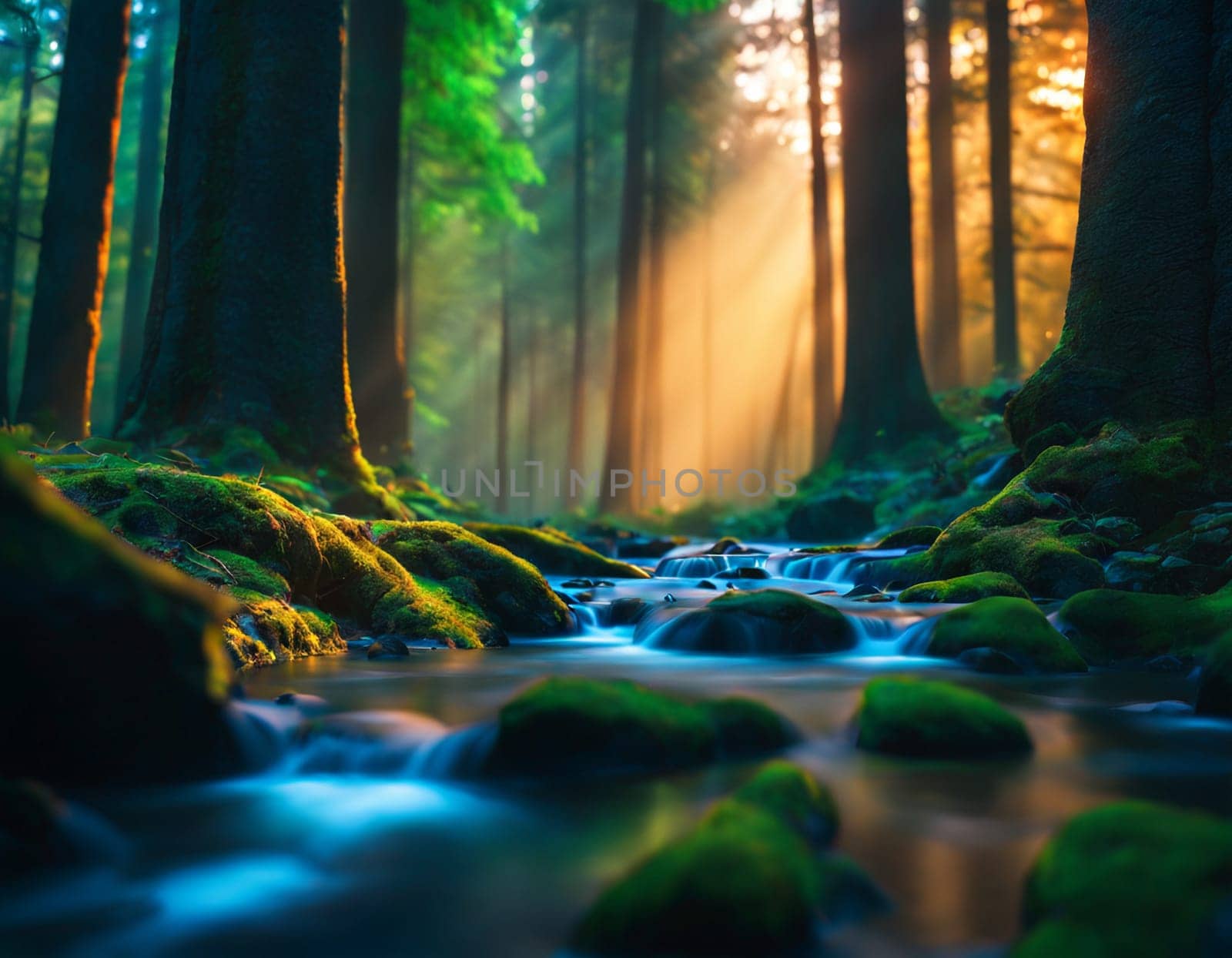 Beautiful morning forest. High quality illustration