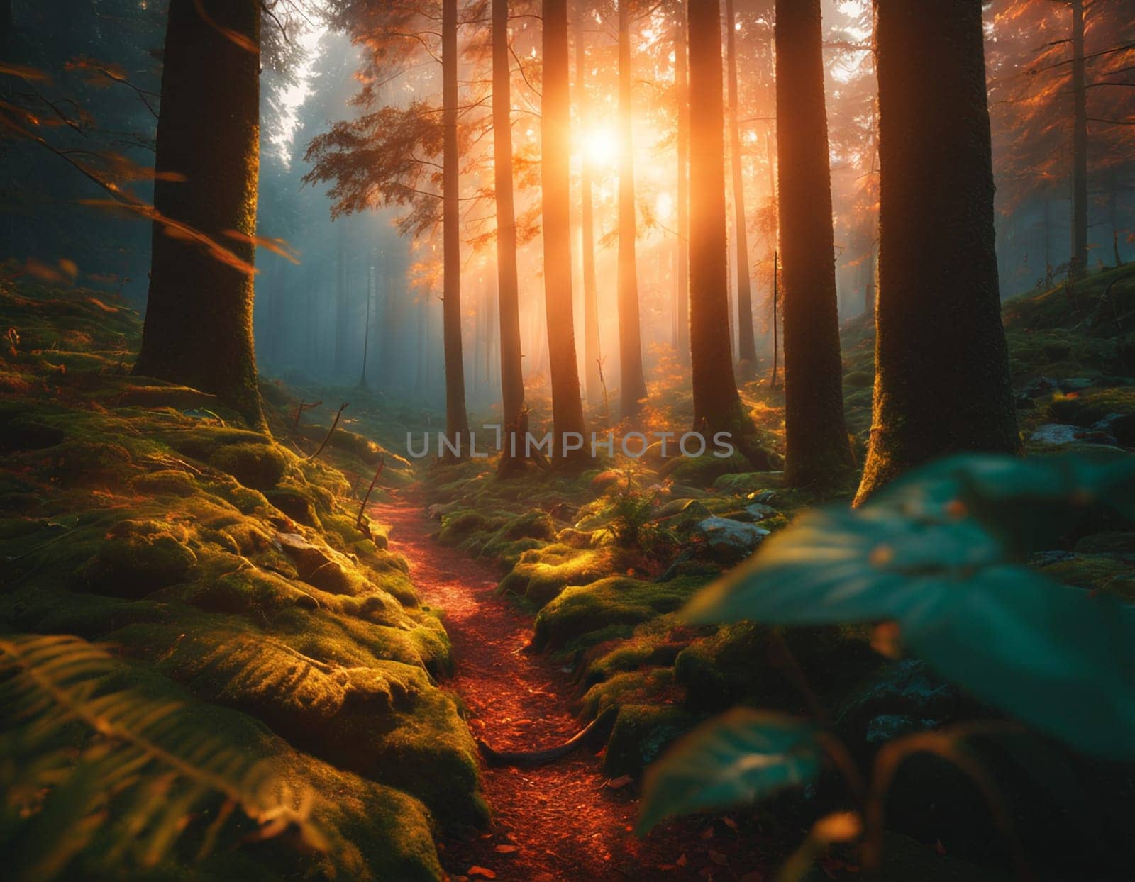 Beautiful morning forest. High quality illustration