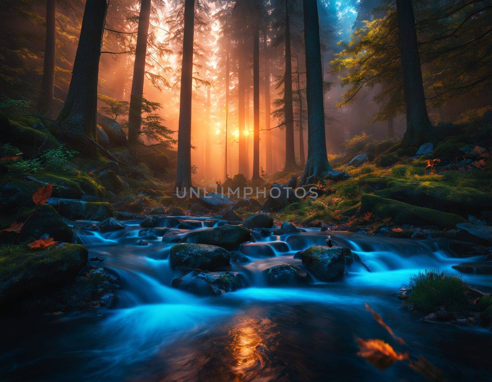 Beautiful morning forest. High quality illustration